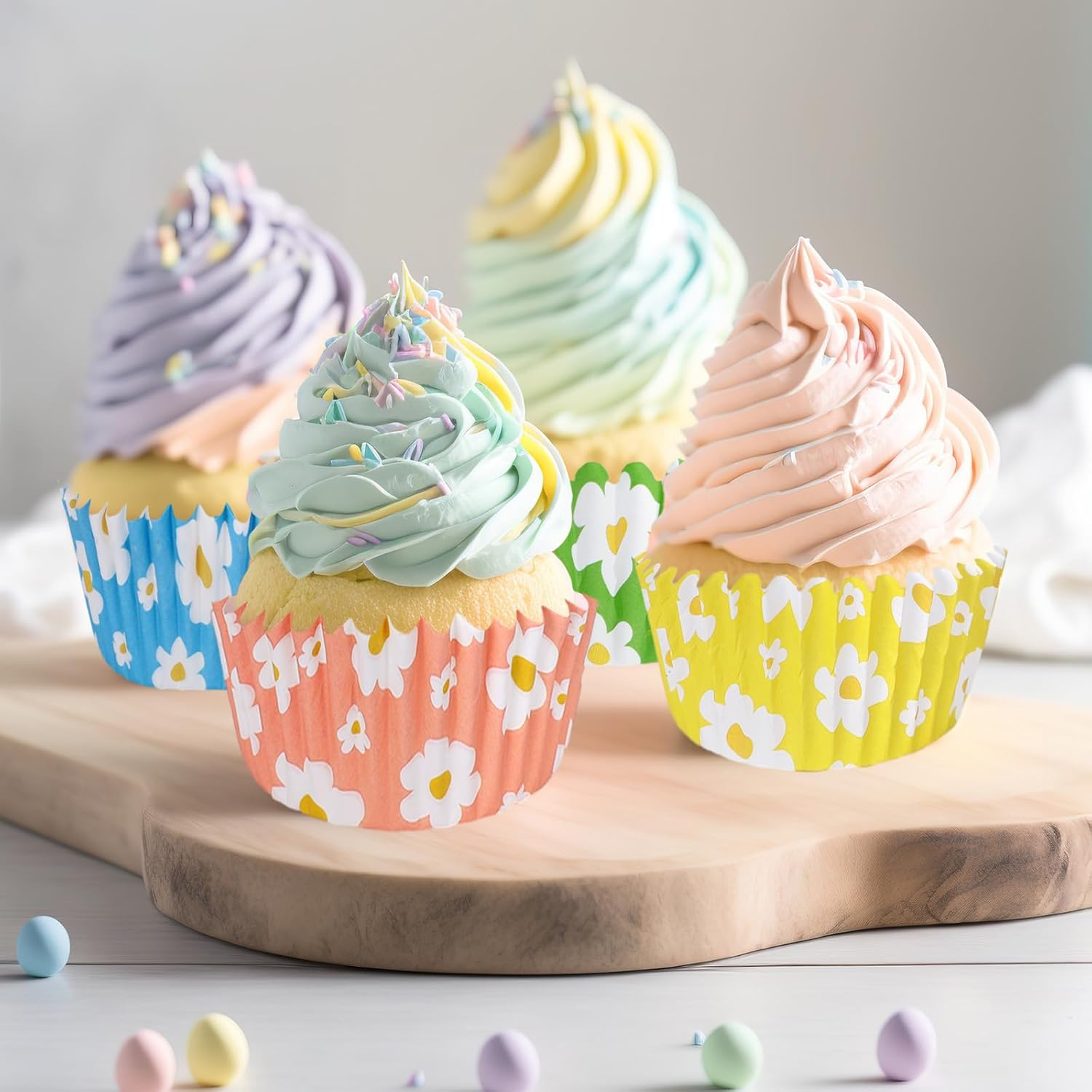 Whaline 600Pcs Colorful Daisy Flower Cupcake Liners Spring Rainbow Color Cupcake Wrappers Baking Cup Boho Groovy Hippie Party Muffin Liners for Spring Summer Baby Shower Wedding Birthday Party image number 2