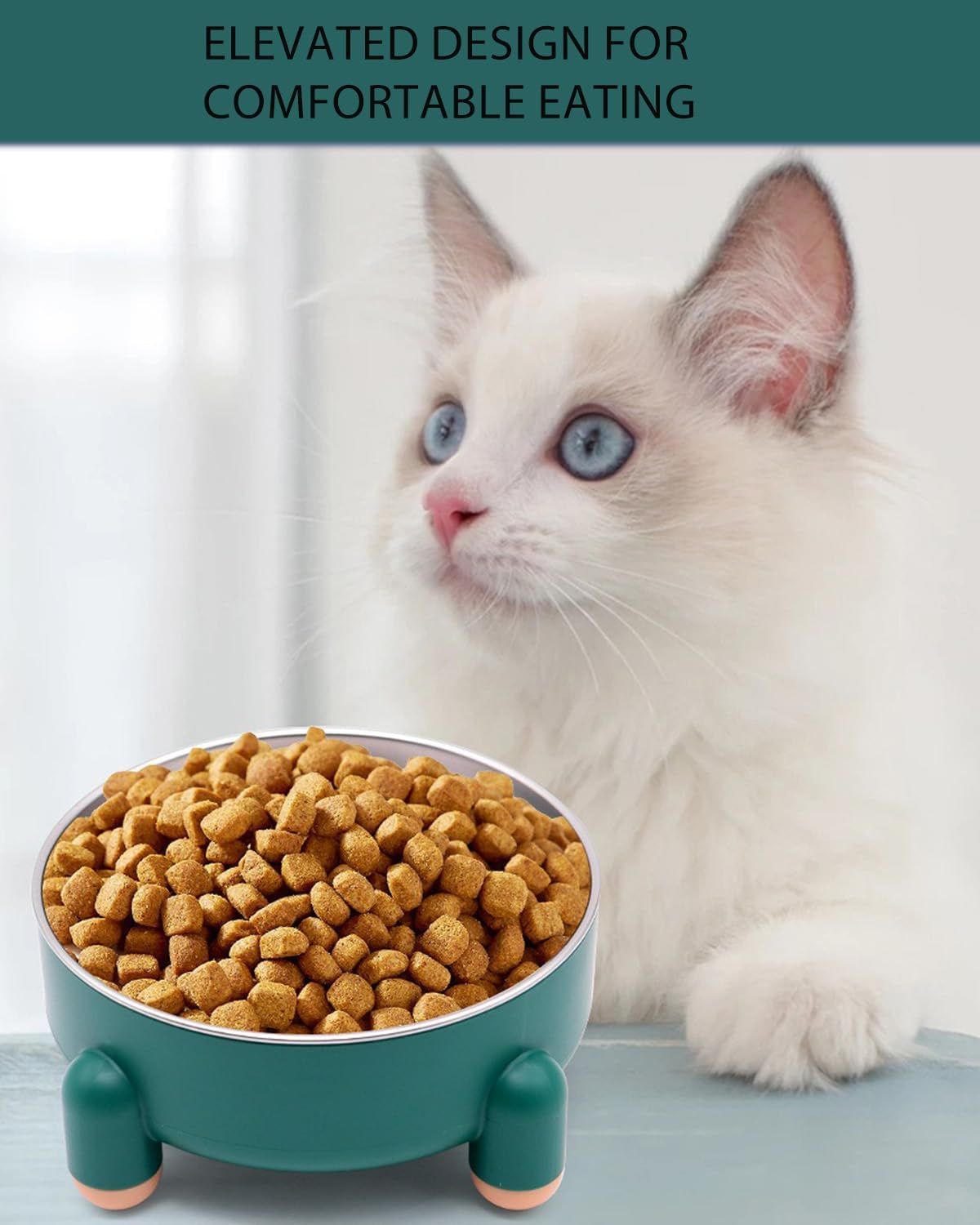 2-Pack Stainless Steel Cat Bowls - Non-Slip Tilted Metal Pet Food Bowls for Cats & Small Dogs, Prevents Feline Acne, Dishwasher Safe, Nordic Design, 3 Cups (24 Oz Each), Green