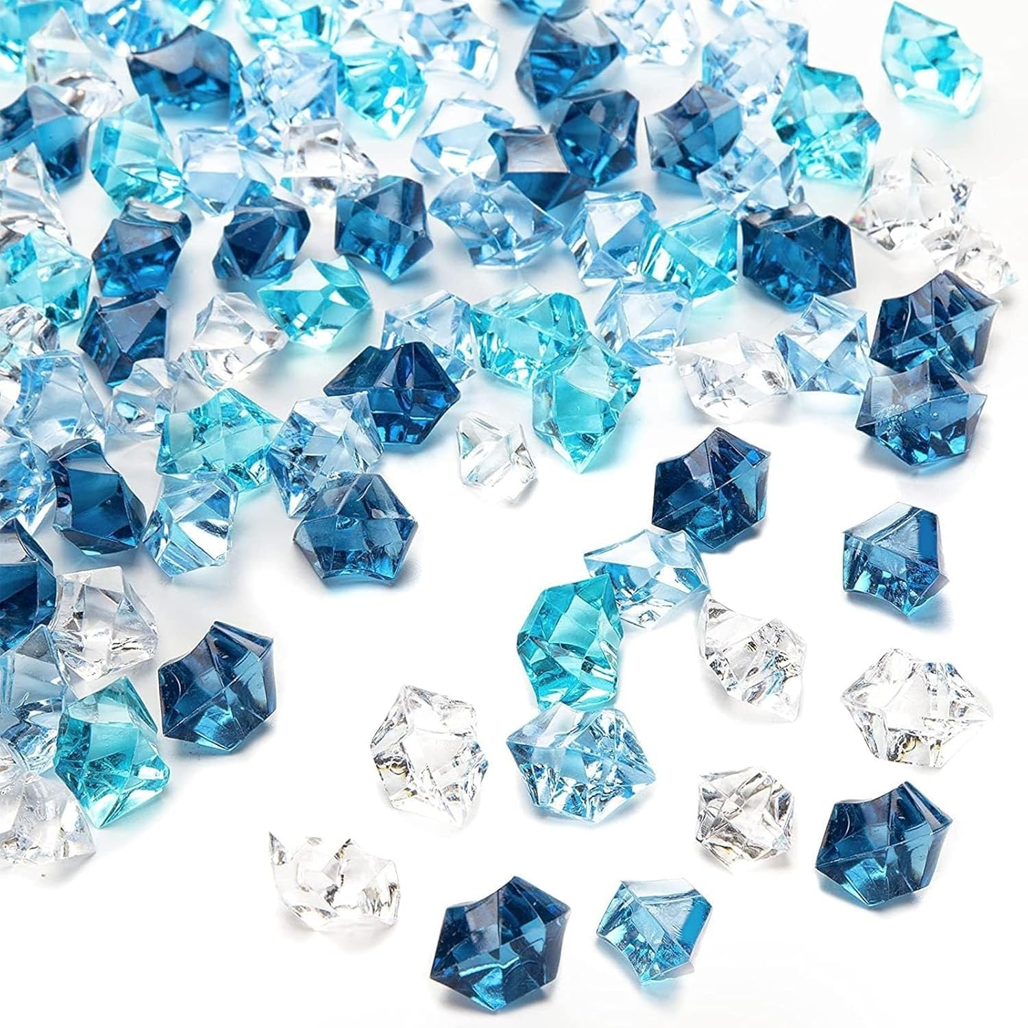 FACAICAI 200Pcs Premium Blue Fake Ice, Acrylic Ice Rocks Plastic Rocks Acrylic Stones Crushed Ice Cubes Diamonds Gems for Winter Vase Fillers Winter Decoration (Clear)