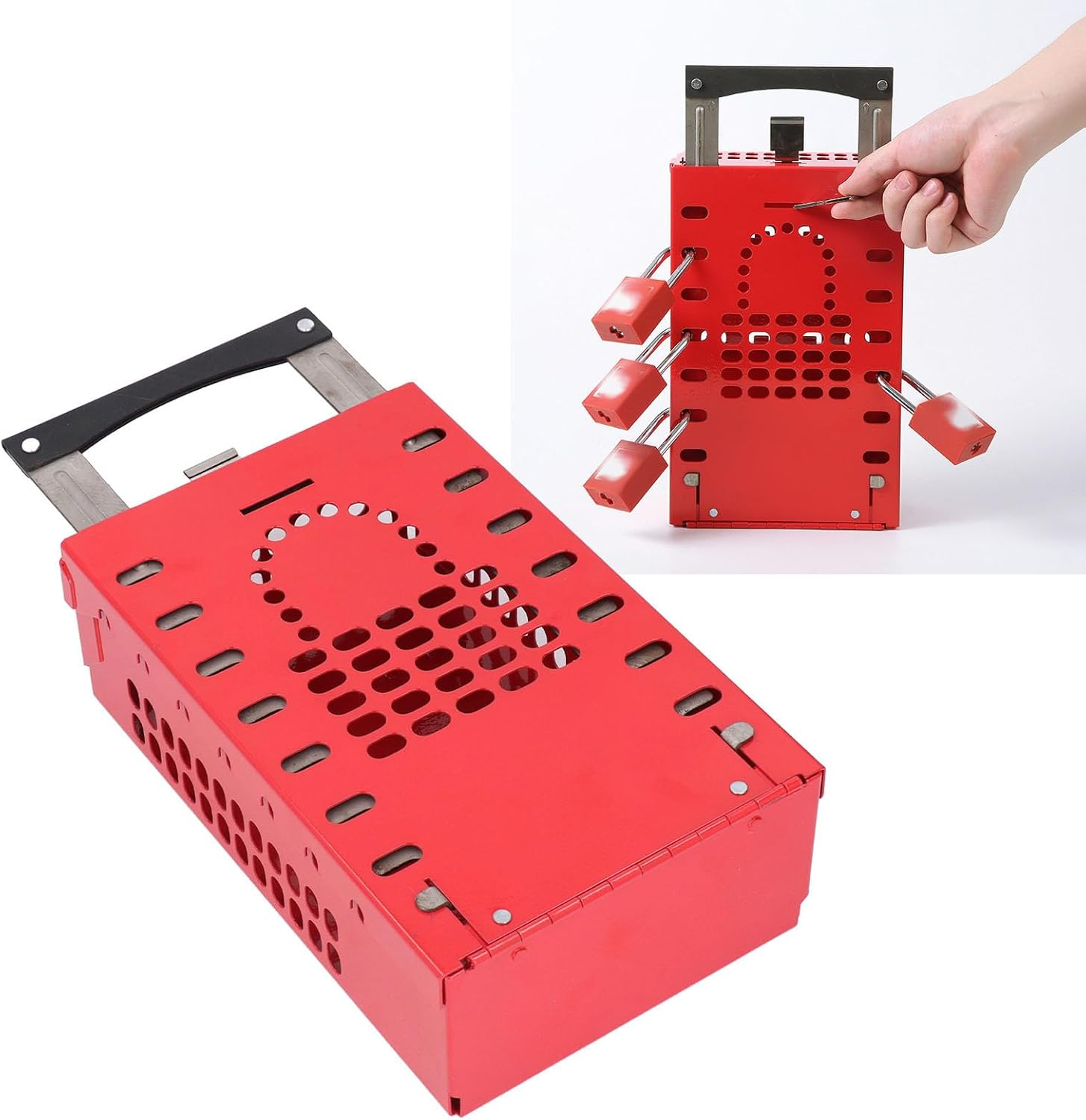 Lockout Tagout Group Lock Box, Portable Safety Group Padlock Box, Premium Loto Group Box, for OSHA Compliant Group Loto Procedures, 14 Padlocks Capacity(Red) image number 5