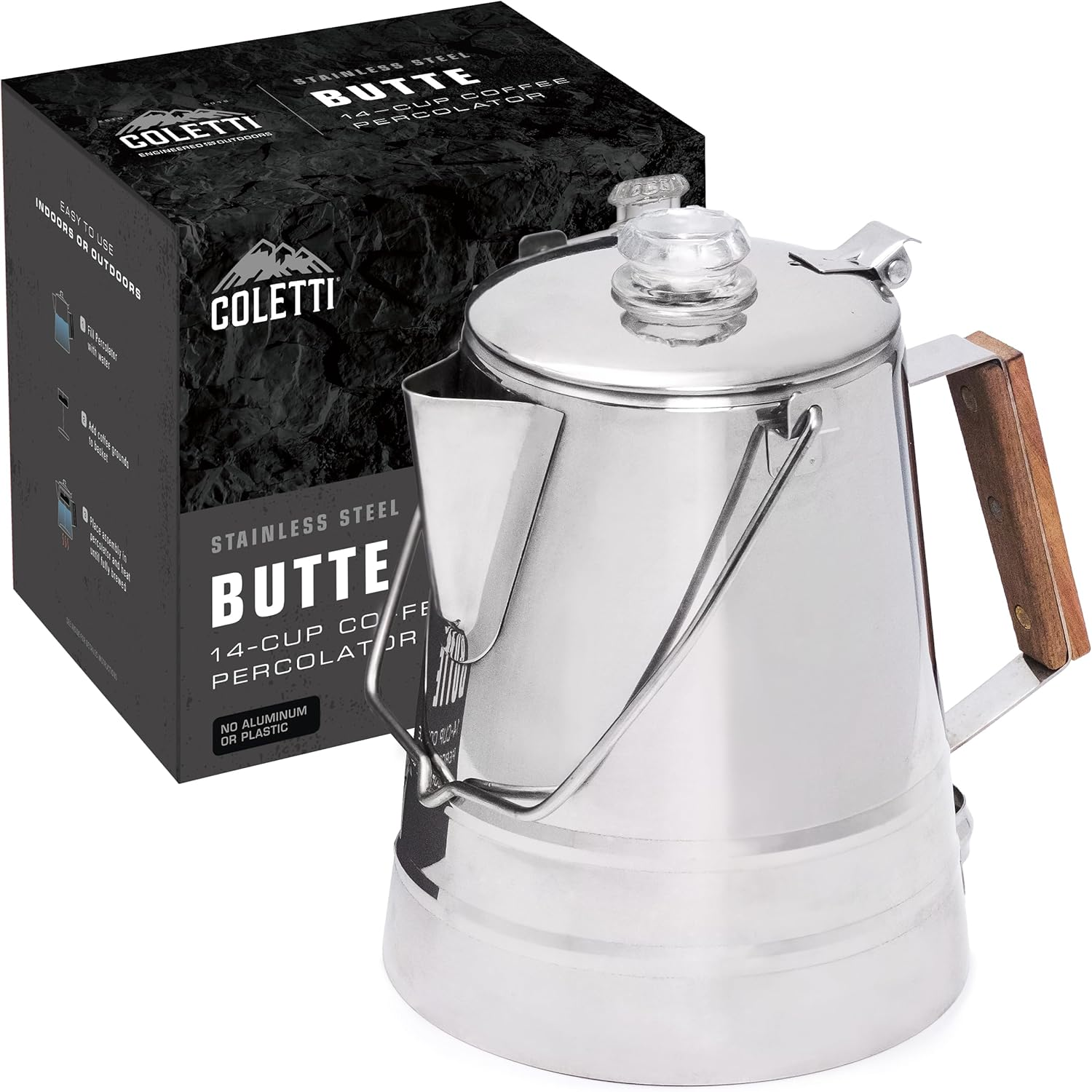 COLETTI Butte Coffee Percolator Camping &mdash; Percolator Coffee Pot, NO Aluminum or Plastic [14 Cup] image number 4