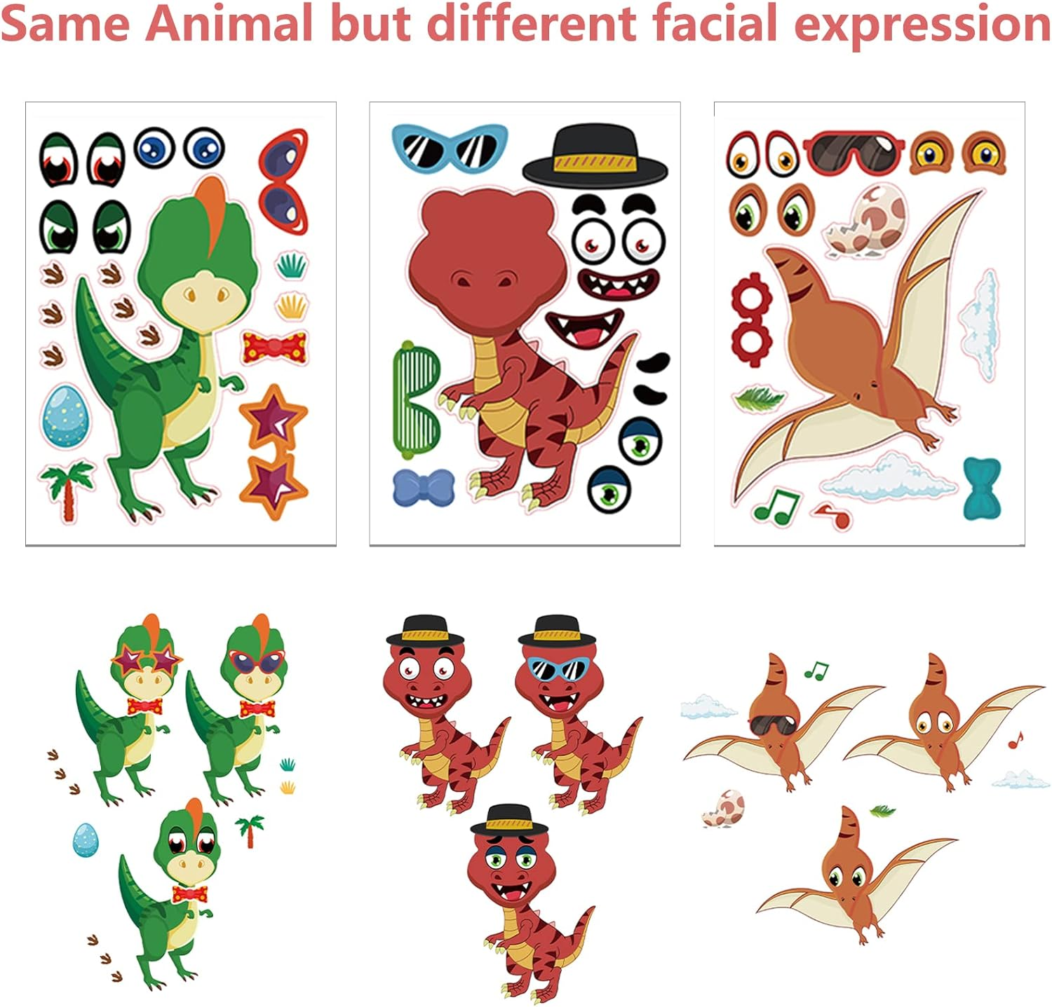 Simpeak 48 Sheets Make a Face Stickers, 24 Types Animal Stickers for Kids, Kid Stickers, School Teacher Stickers, Student Reward, Reward Sticker Party Favors for Kids Children Boys Girls image number 4