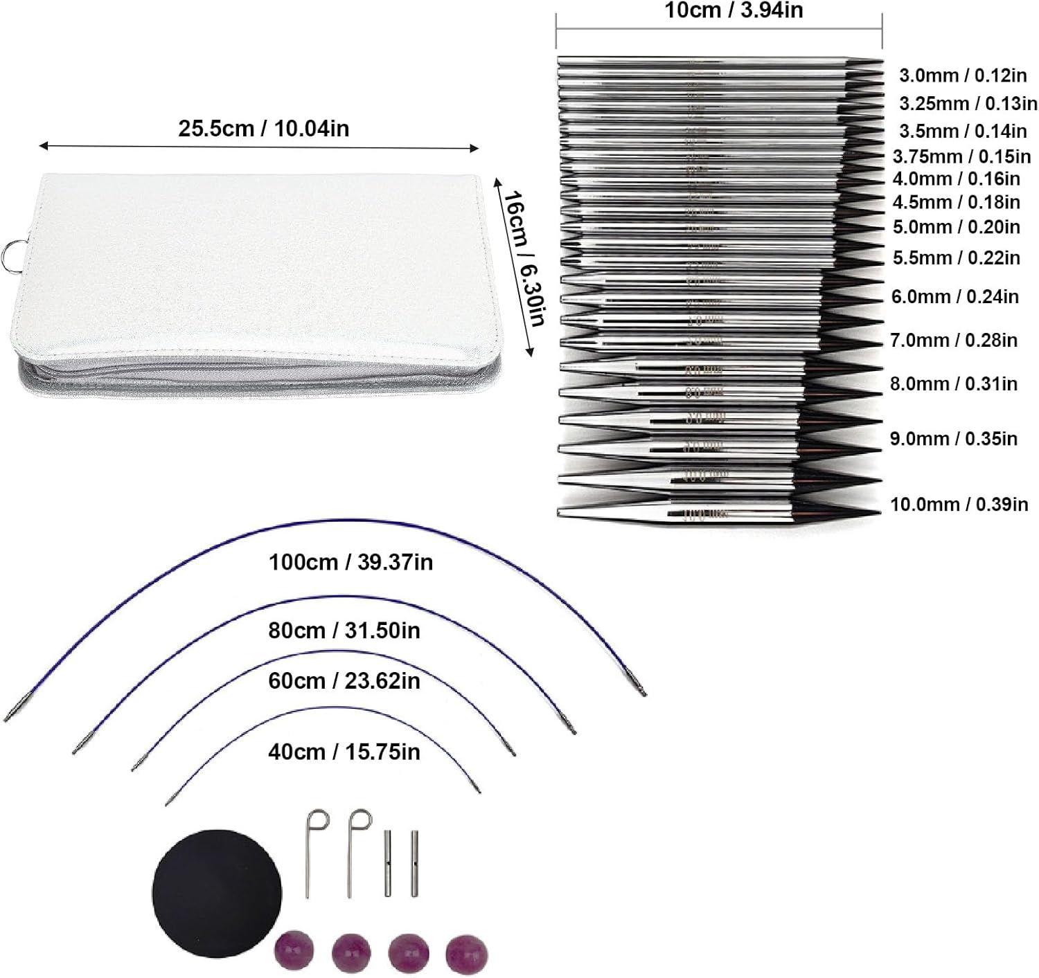 Circular Knitting Needles, 13 Pairs Aluminum Interchangeable Crochet Needles Set, Knitting Accessories with Storage Case for Handmade DIY Knitting image number 1