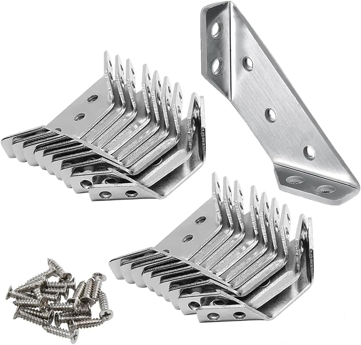 20 Pack Universal Stainless Steel Furniture Corner Connector, Stainless Steel Angle Corner Brackets for Shelf Cabinet Table Chair, (Silver)