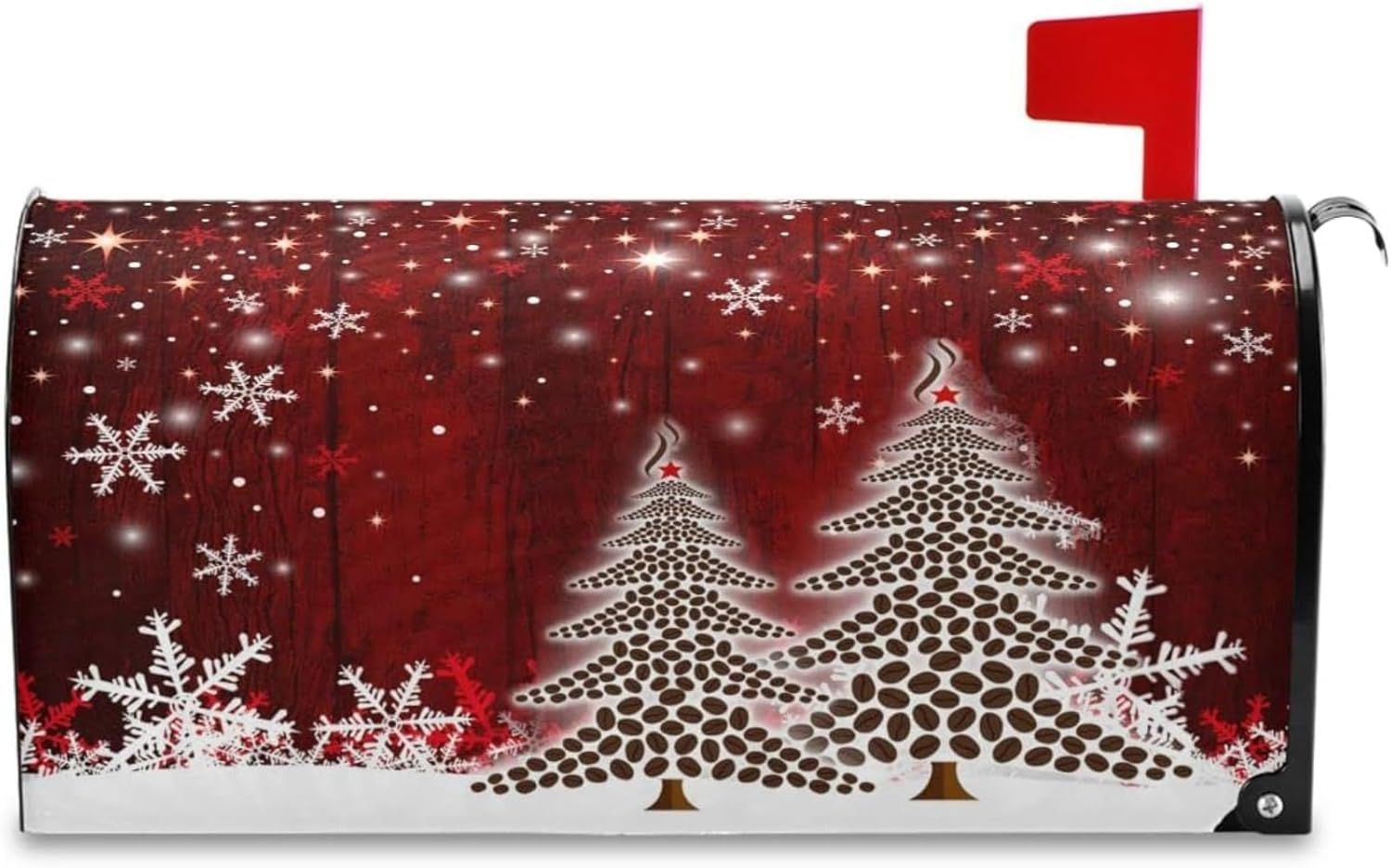 1 Pcs Merry Christmas Tree Winter Snowflake Mailbox Cover, Standard Size Magnetic Wrap with Red Christmas Tree and Pine Design, 46 X 53 Cm, Ideal for Holiday Decor and Letterbox Decorations image number 1