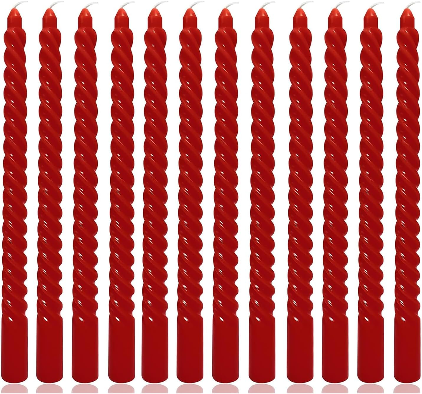 Spiral Taper Candles for Home Decoration, 12 Pack Candles (25Cm / 10 Inch) for Wedding Dinner Party Holiday Birthday Celebration, Dripless and Smokeless (Red)