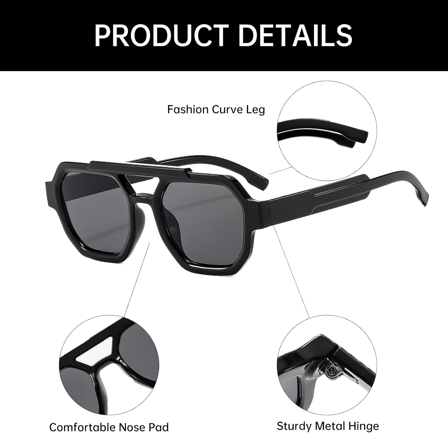 GNOLONG Vintage Double Bridge Pilot Sunglasses - Women Men Retro Hexagonal 70S Eyeglasses Outdoor image number 3