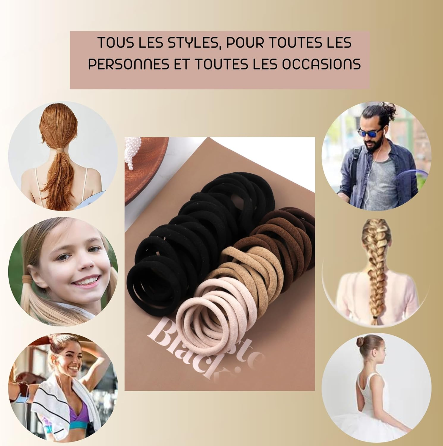 Elastic Hair Scrunchies for Women, Men and Girls, Seamless Hair Accessories in Earthy Colours, 50 Pieces Hair Ties for Women or Kids Made of Cotton (5 Colors) image number 3