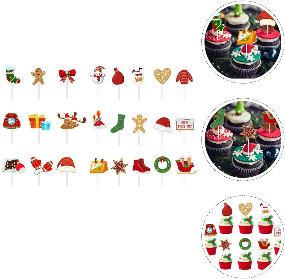 LUOZZY 24Pcs Christmas Cupcake Toppers Food Fruit Picks Cake Picks Decoration Xmas Party Favors image number 1
