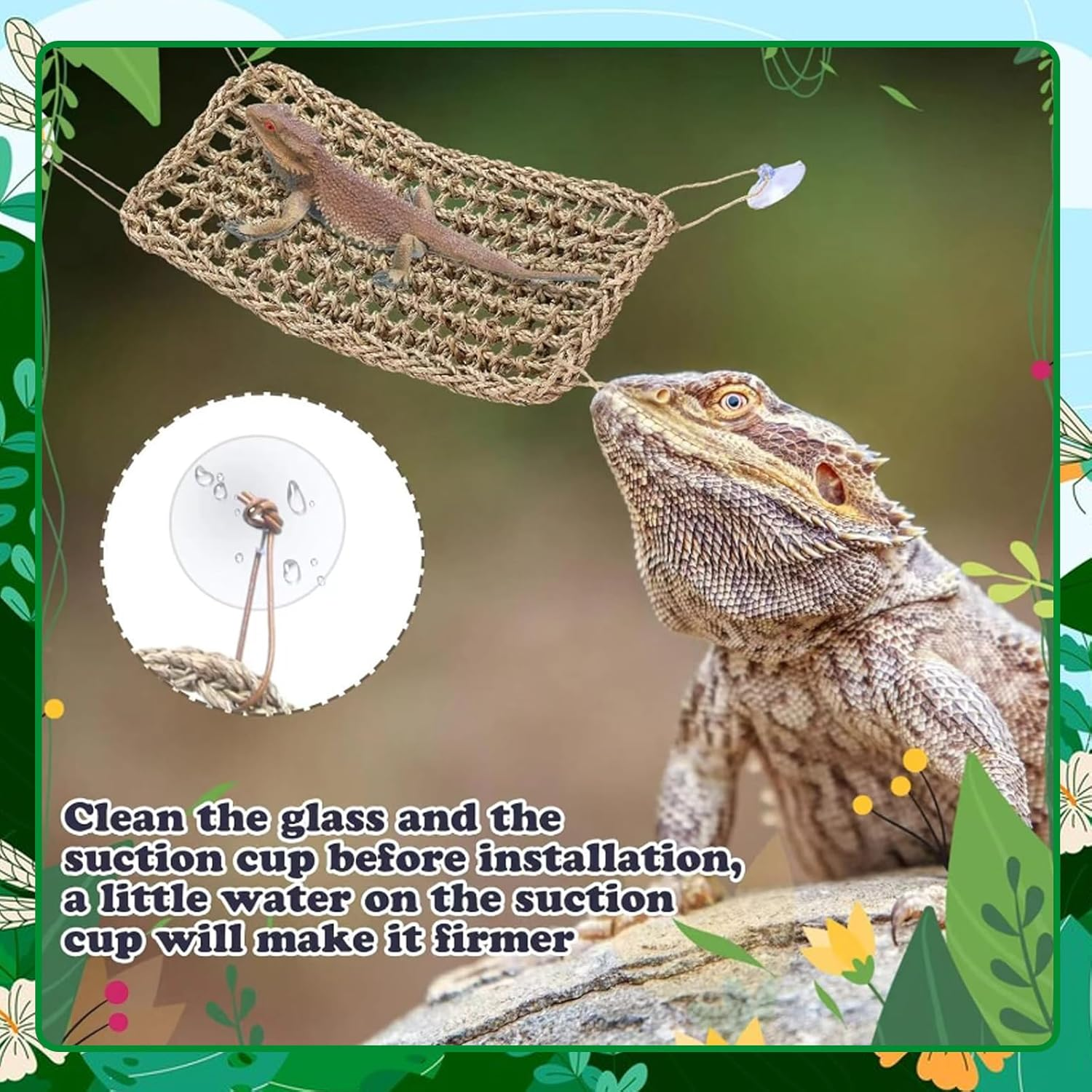 SUSOO 2 Pcs Bearded Dragon Hammock for Reptile Lounger Climbing Toys with Suction Cups, Climbing Wall Gecko Toys, Amphibians Tank Accessories for Lizard Hammock,Geckos and Lizards (40X20Cm & 20X28Cm) image number 3