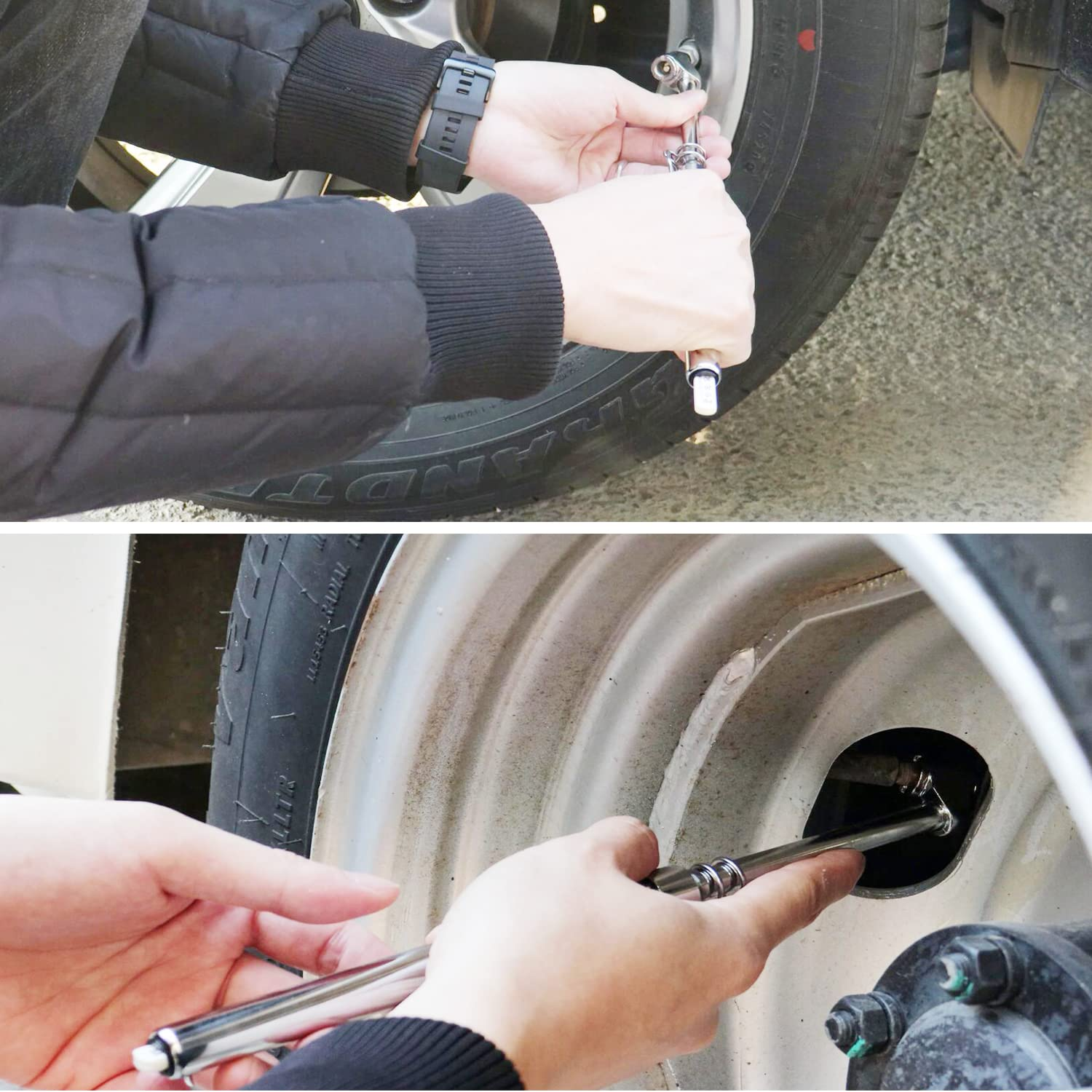 Atsafepro Truck Tire Pressure Gauge,Heavy Duty Pen Tire Gauge Range to 150Psi/10Bar,Dual Head Air Pressure Gauge (Pack of 2)