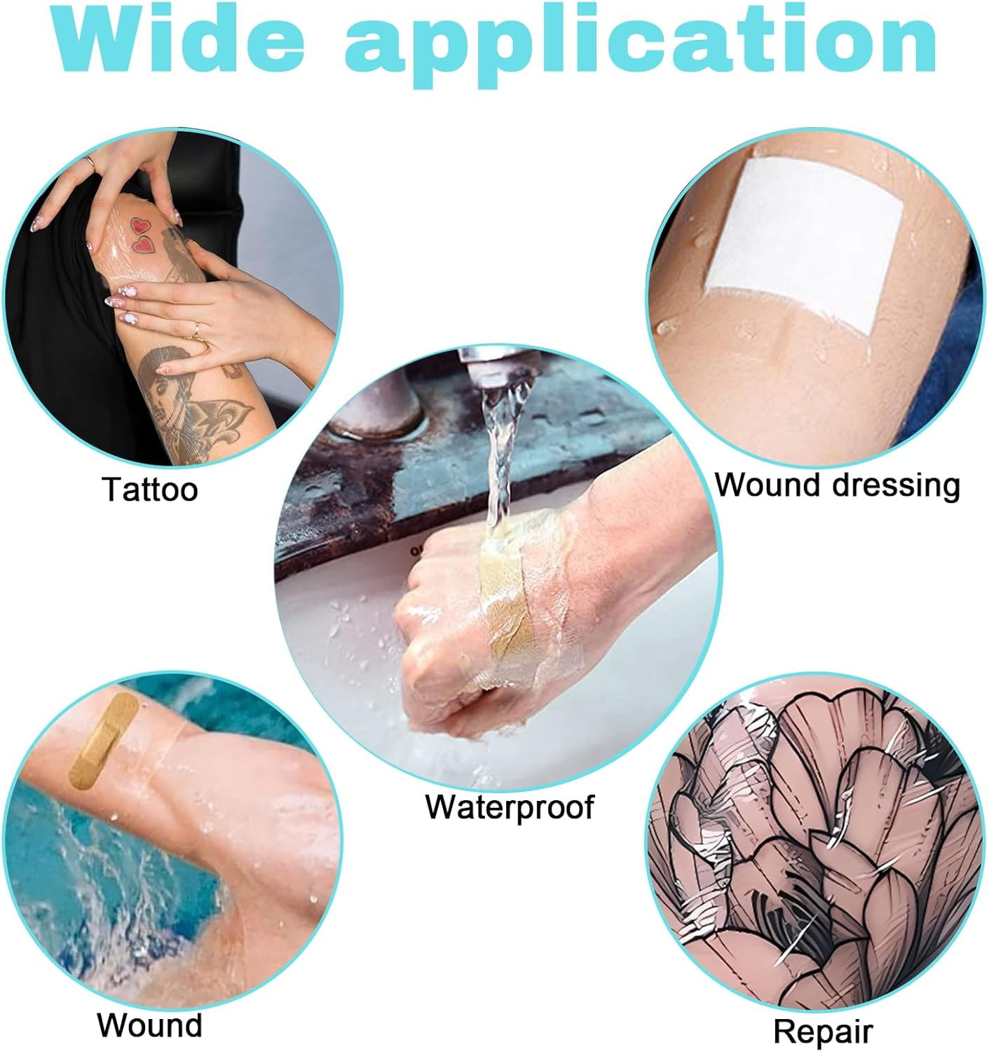 Jeyzuroa 2 Pack Hydrocolloid Bandages & Scar Tape, Adhesive Film - Breathable Skin Protection Bandage for Tattoo Aftercare & Scar Management, Healing & Protection (20Cm X 1M & 15Cm X 5M) image number 4