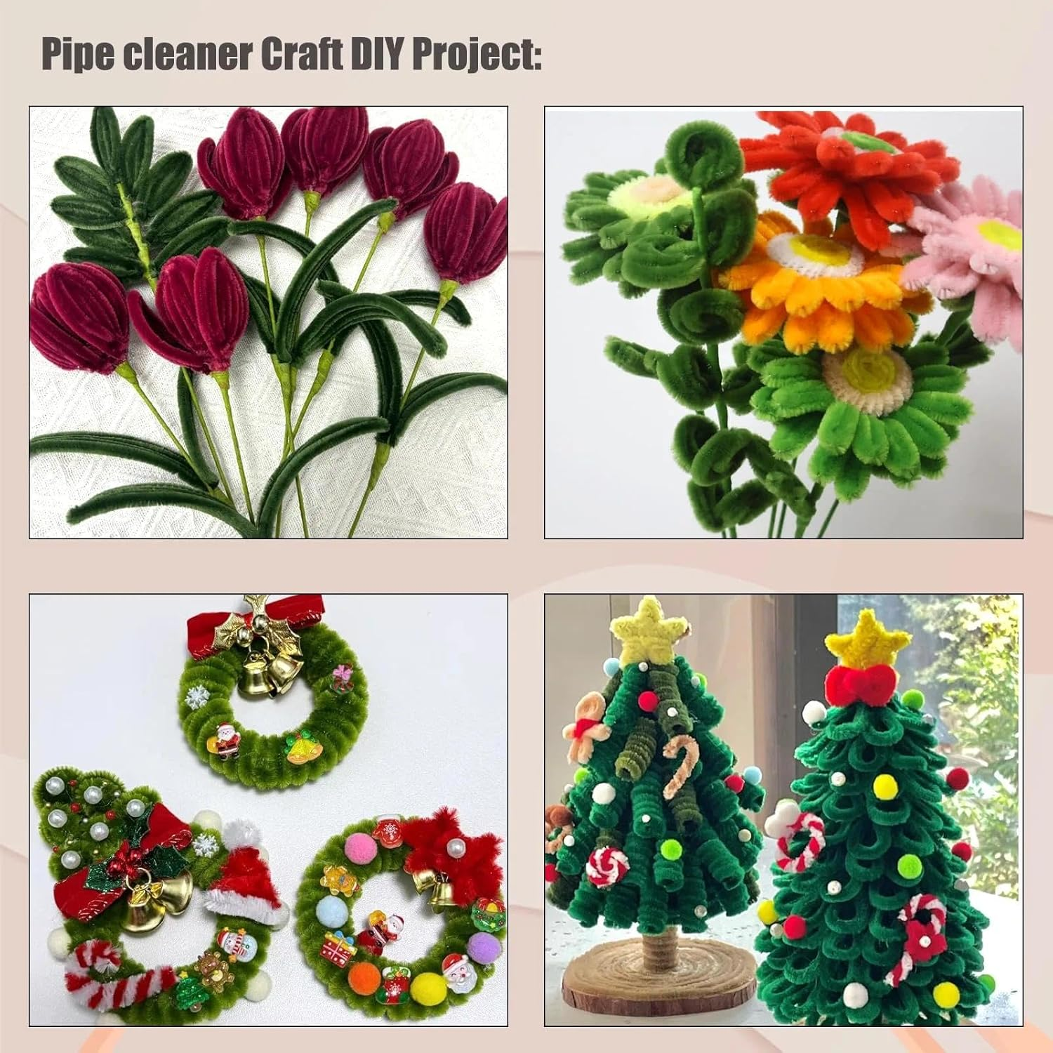 Green Pipe Cleaners Craft Set 300 Pcs, Fuzzy Chenille Stems Pipe Cleaner Kit for DIY Crafts, Christmas Tree & Holiday Decorations &ndash; Unron image number 2