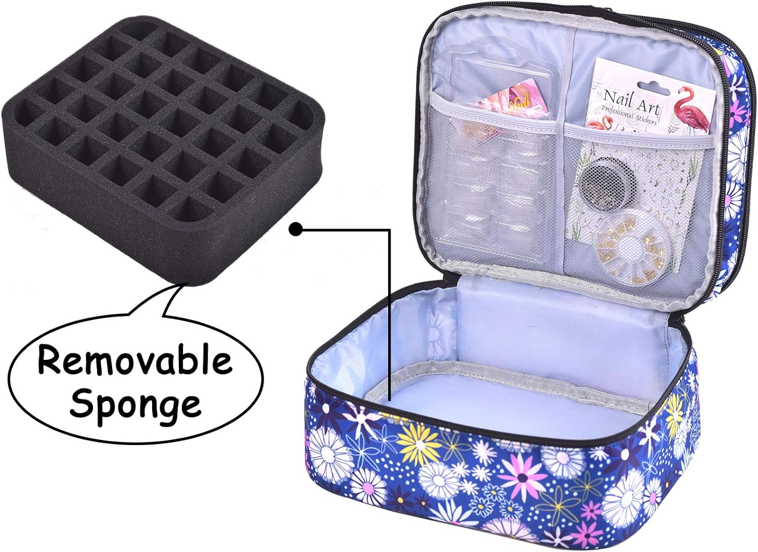 Double-Layer Nail Varnish Storage Case, Essential Oil Bag for for Nail Varnishes and Manicure, Nail Varnish Holder, Holds 30 Bottles (15Ml - 0.5 Fl.Oz) (Flower-2) image number 3