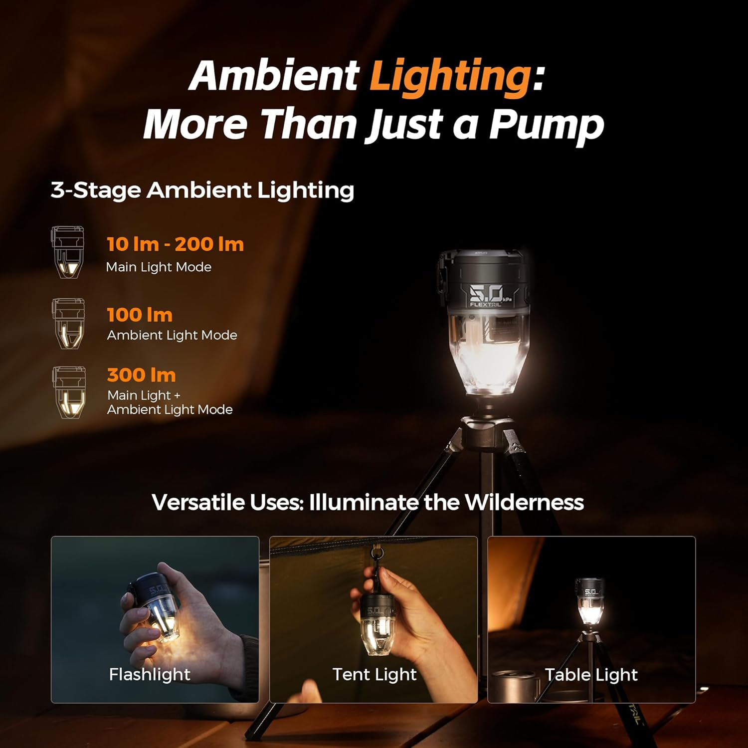 FLEXTAILGEAR MAX Pump 3 Portable Air Pump, 5KPA Air Pump for Inflatables with Camping Light, Rechargeable Air Mattress Pump,6 Nozzles to Inflate Deflate for Pool Floats Air Mattress Inflatable Boat - Cream image number 5