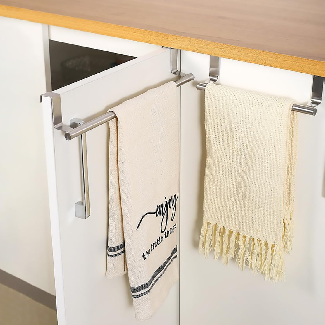 2 Pieces Kitchen Towel Holders Stainless Steel, over Cabinet Towel Bars Cupboard Shelf Towel Rails Towel Racks for Door Behind, Silver image number 5