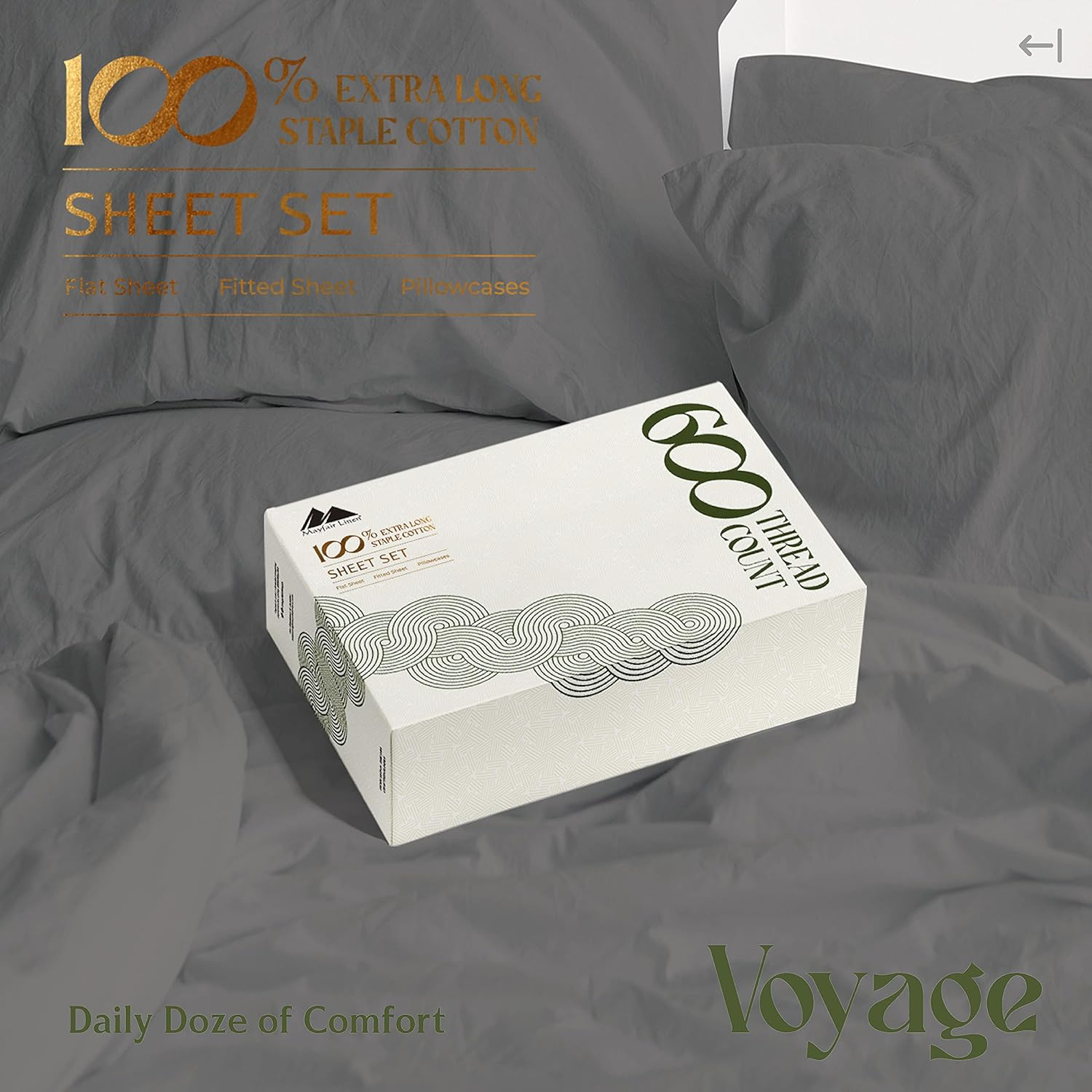 (Queen, Dark Grey) - Mayfair Linen Bedding Collection 600 Thread Count Bedspread 100% Egyptian Cotton Sheet Set Sateen Weave Deep Pocket Premium Quality Bedding Set Dark Grey Queen image number 6