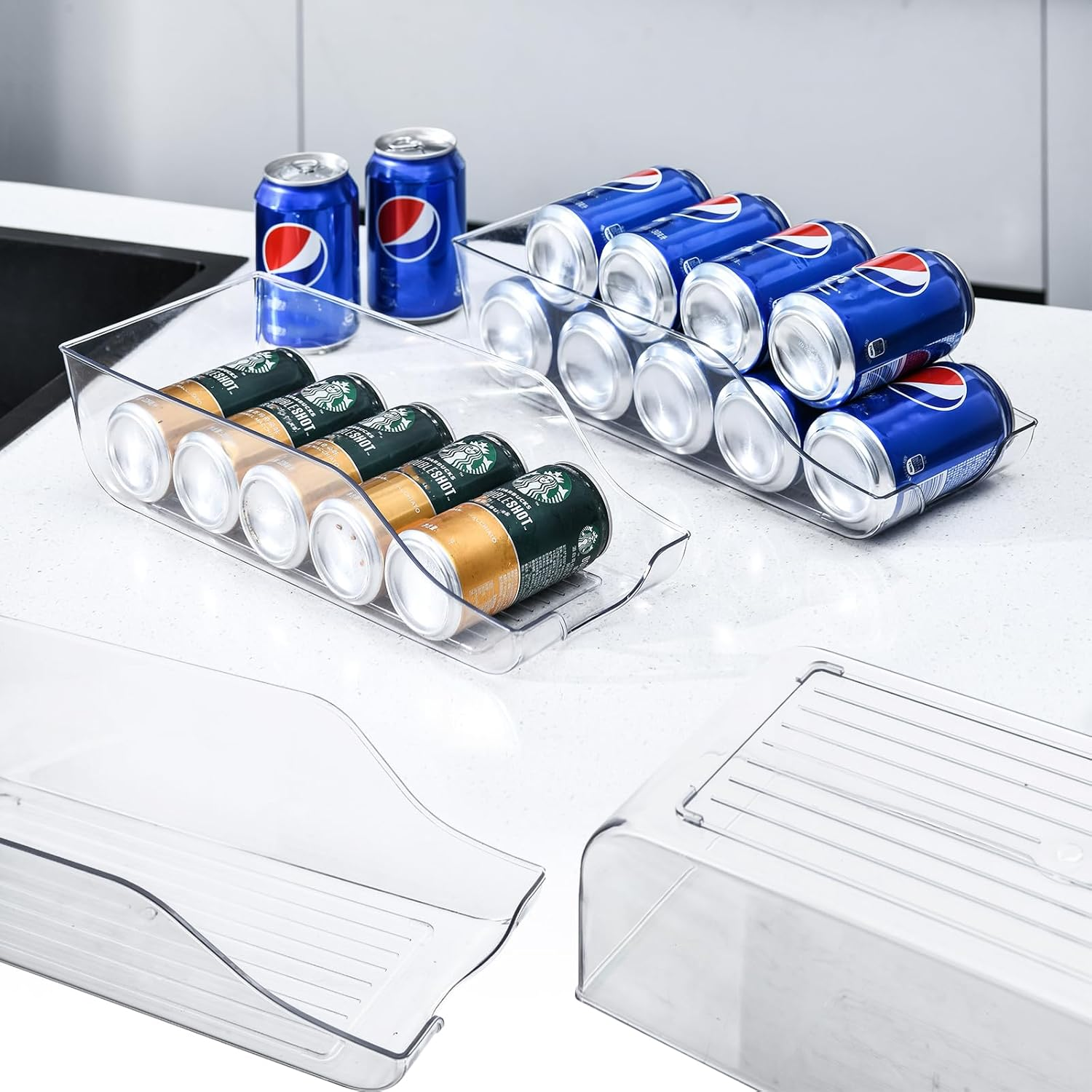 2 Pack Clear Soda Can Organizer for Refrigerator, Fridge Bins & Beverage Holders &ndash; Stackable Storage Containers for Cans, Bottles, and Pantry Organisation/Organizer image number 6