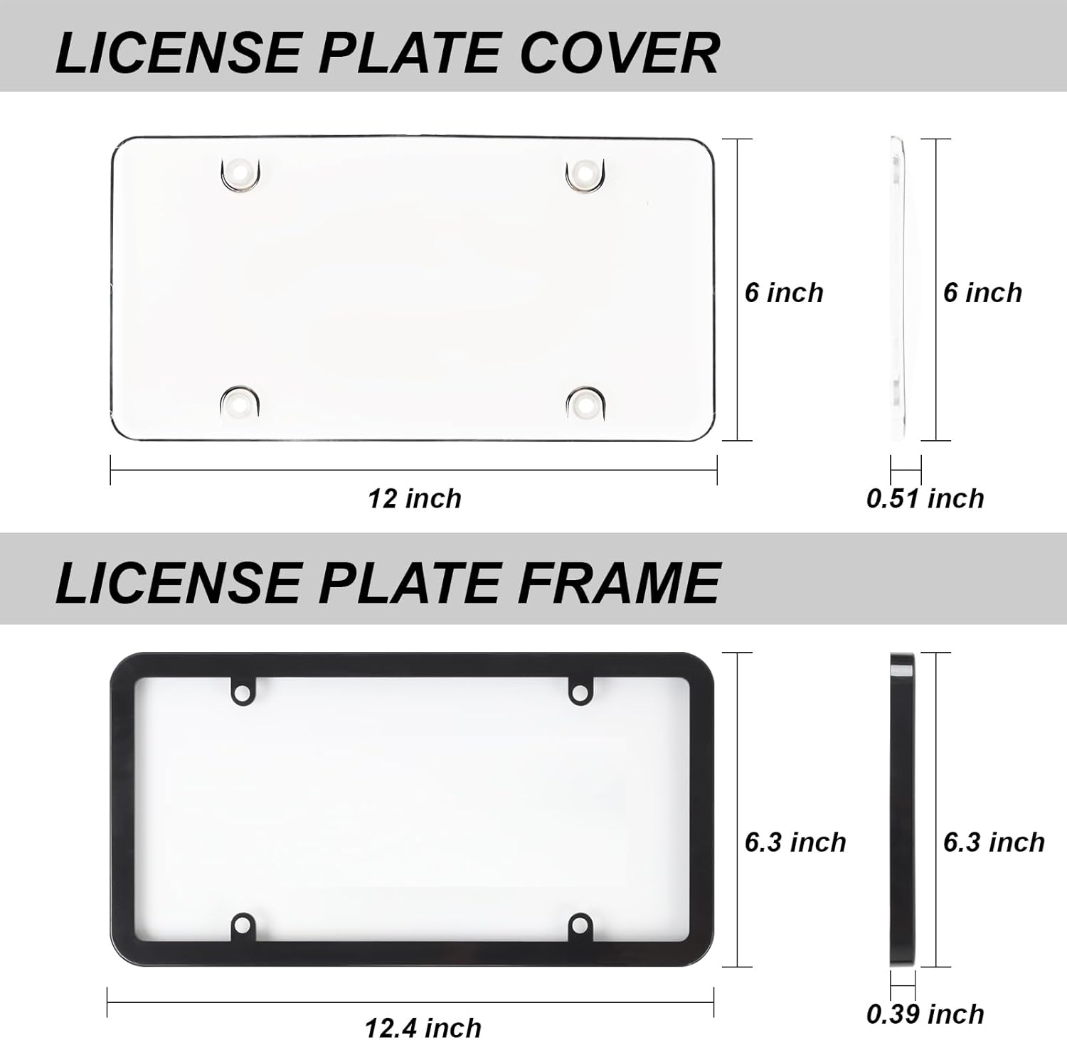2Pack Transparent License Plate Cover and Frames,Clear Front and Rear License Plate Holder,Unbreakable Car Licence Plate Frame Protector Fits Any US Plates with Screws & Caps (Black Frame) image number 2