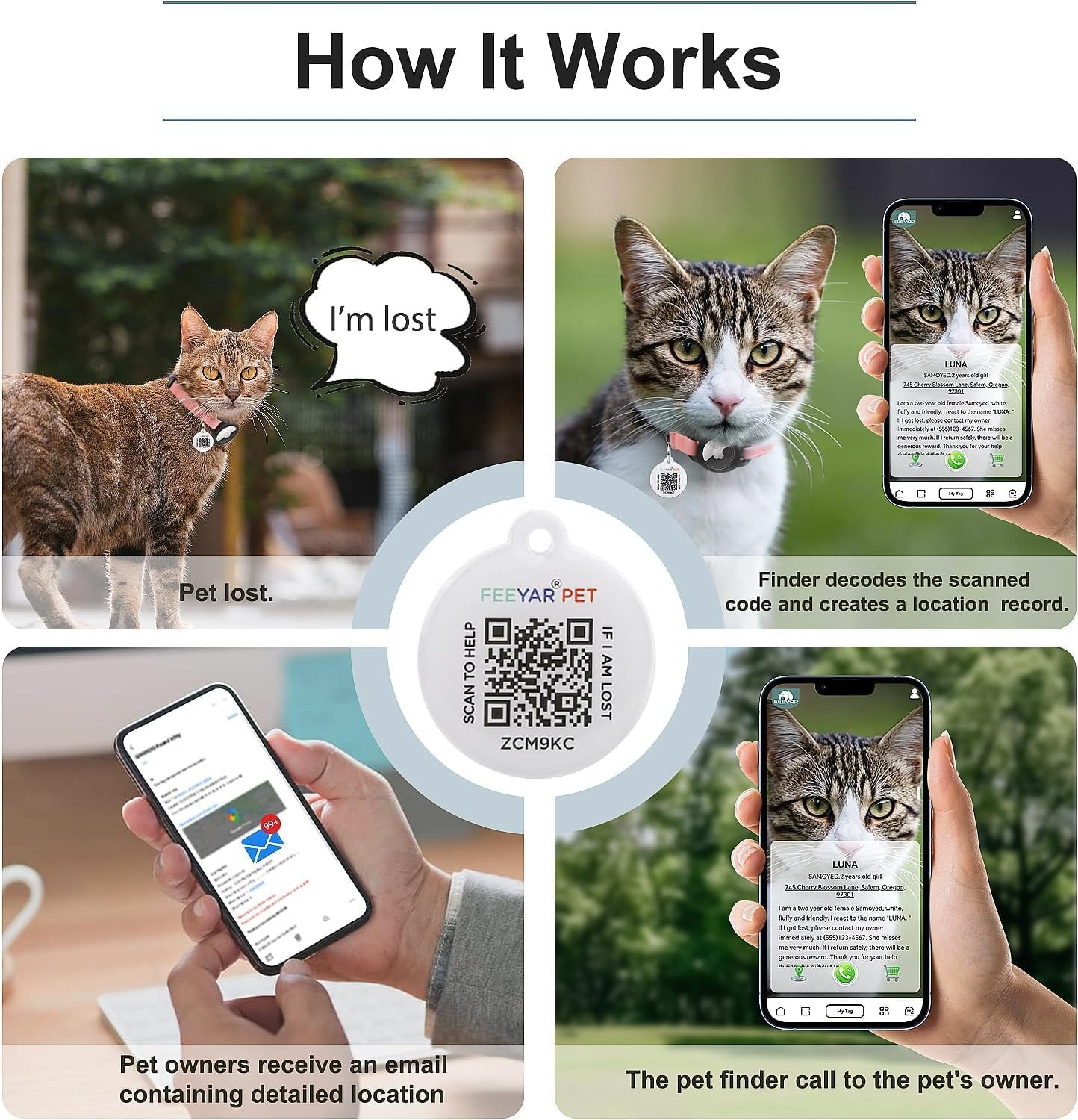 HHXWAN Airtag Cat Collar, Integrated GPS Cat Collar with Apple Air Tag Holder, QR Code Name Tag, Cat ID Tag Personalized Cat Collars for Girl Boy Cats, Kittens and Puppies image number 1