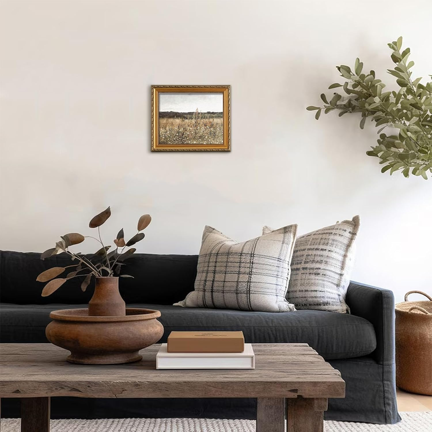 Uniro Vintage Gold Framed Wall Art for Home Decor, Farmhouse Wall Decor Wildflower Field Landscape Canvas Artwork, Antique Landscape Oil Painting for Bedroom Wall Decor, Rustic Country Aesthetic image number 5