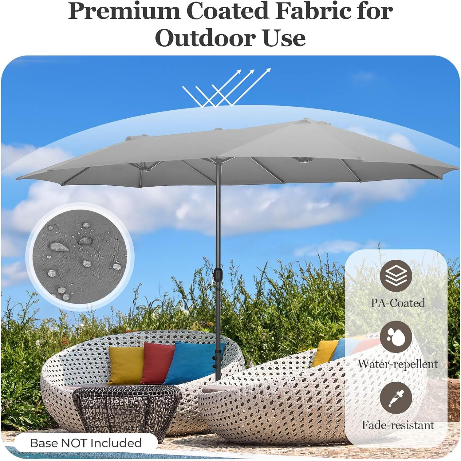 4.7M Double-Sided Patio Umbrella, Outdoor Extra Large Umbrella W/Hand-Crank System & Air Vents, Market Twin Umbrella with 12-Rib Sturdy Metal Frame for Poolside, Garden & Backyard image number 6