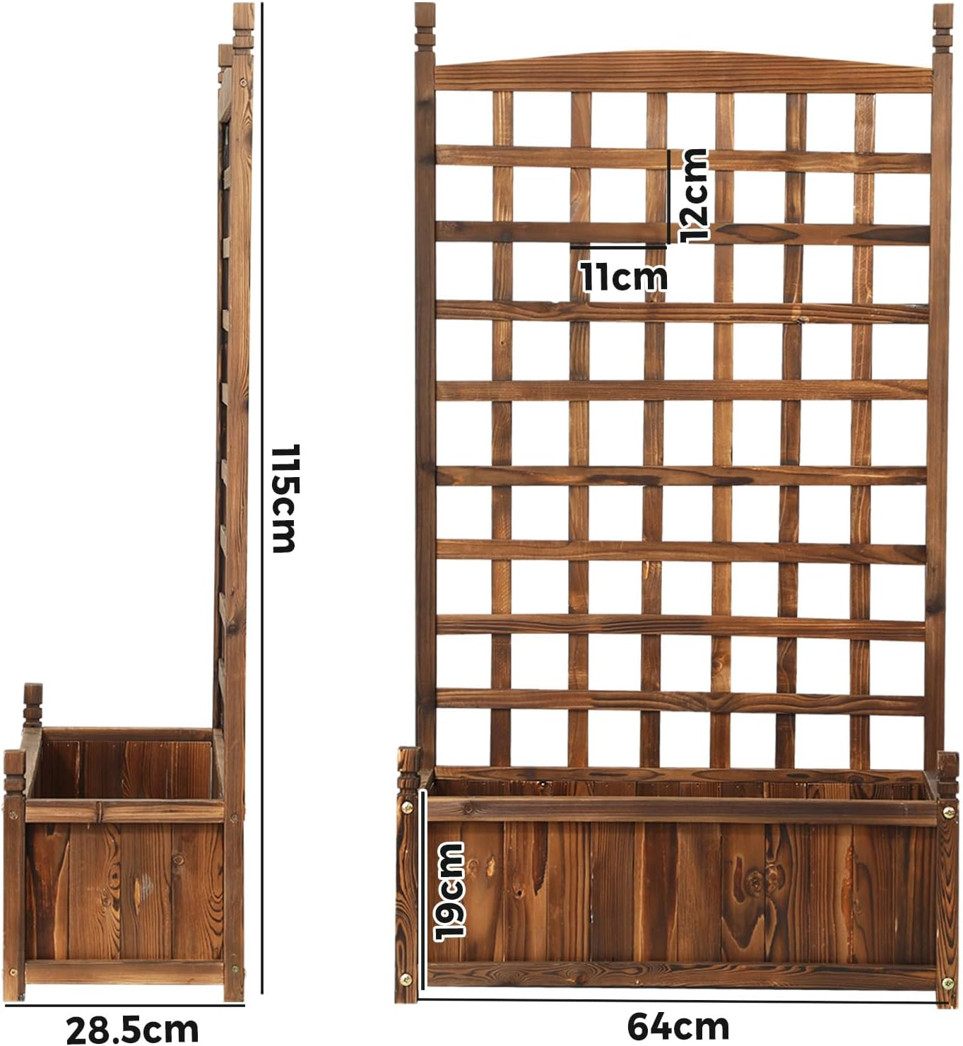 Livsip Wooden Garden Bed with Trellis 64 X 28.5 X 115Cm Raised Garden Bed Standing Flower Vegetable Planter image number 2