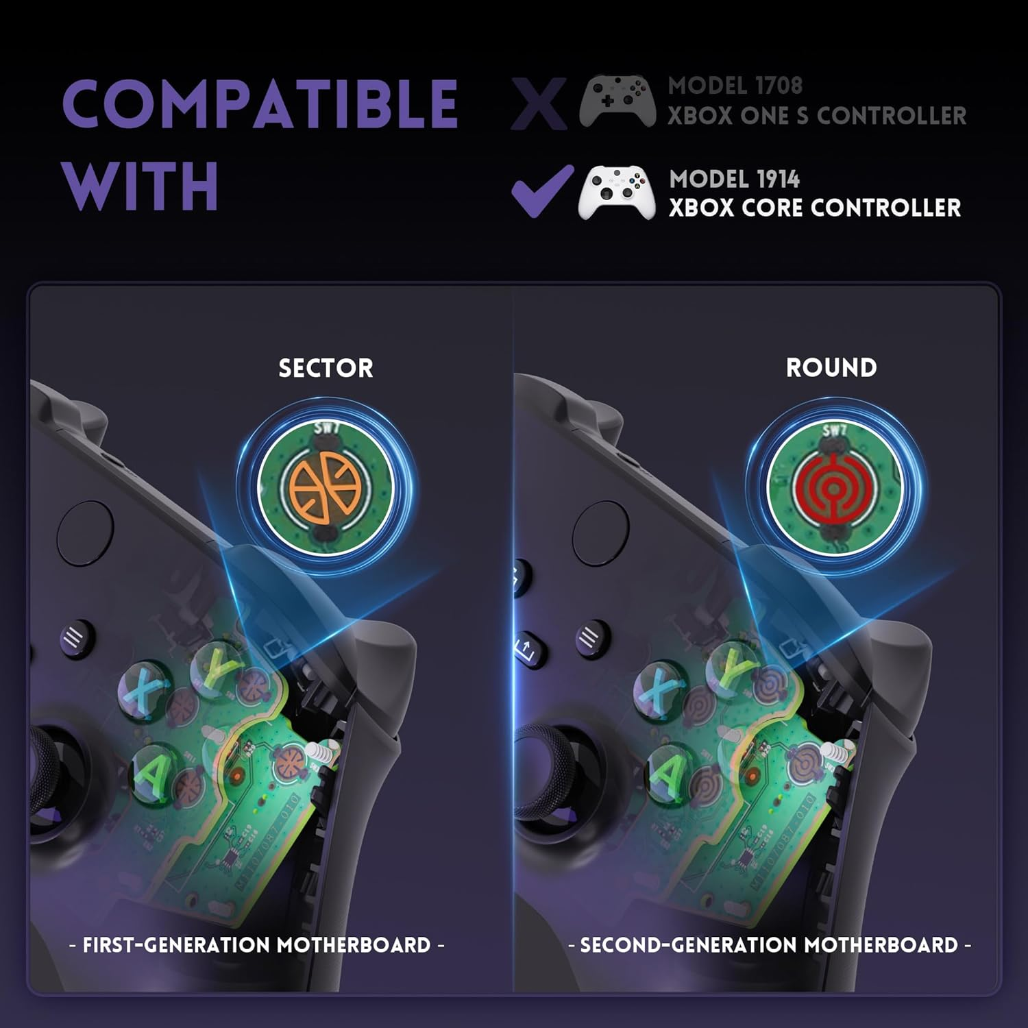 Extremerate Multi-Colors Luminated D-Pad Thumbsticks Start Back Sync ABXY Buttons for Xbox Series X/S Controller, White Classical Symbols Buttons DTF V2 LED Kit for Xbox Core Controller Model 1914