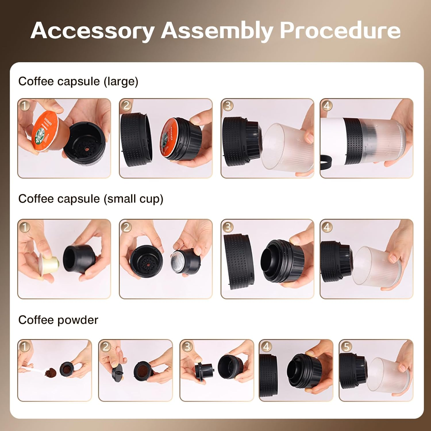 Travel Coffee Maker Portable Electric Espresso Machine for Camping Car Coffee Maker Self-Heating Compatible with Ground Coffee & NS Capsule for Rv,Hiking,Office (BLACK) image number 5