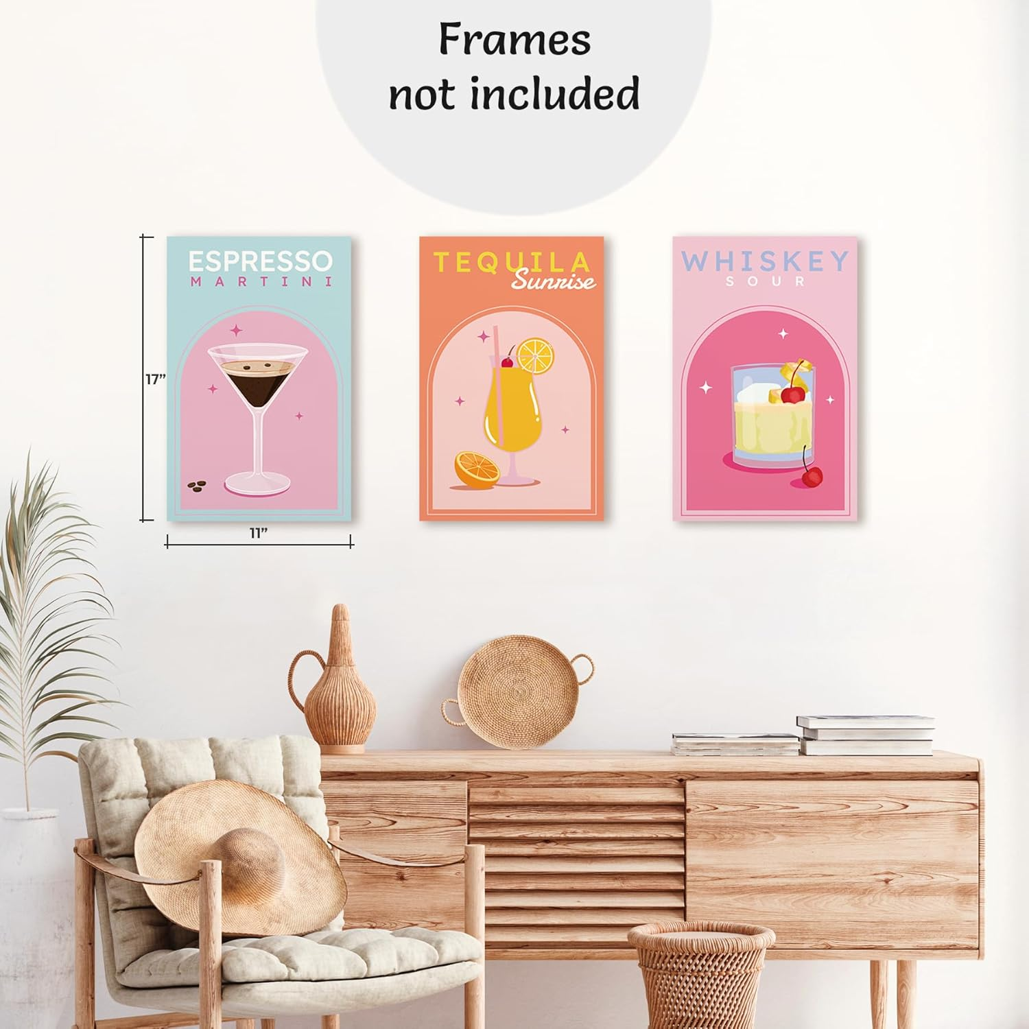 Throwback Traits Cocktail Poster for Preppy Wall Art - Aperol Spritz Drink Prints for Dorm Room and Bedroom Decor, Unframed 6 Set Size 11X17" image number 5