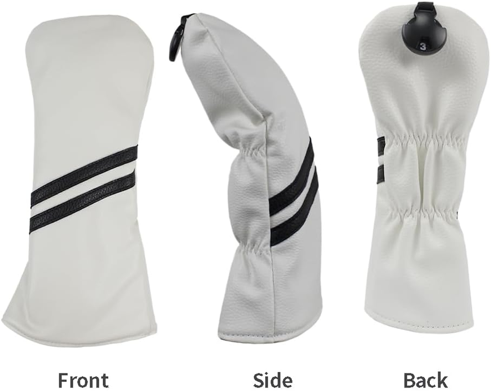 Scott Edward 3 Pcs Golf Club Covers PU Golf Club Protector Fit Well Driver and Fairway Wood Fit Most Golf Clubs Black White Stripes
