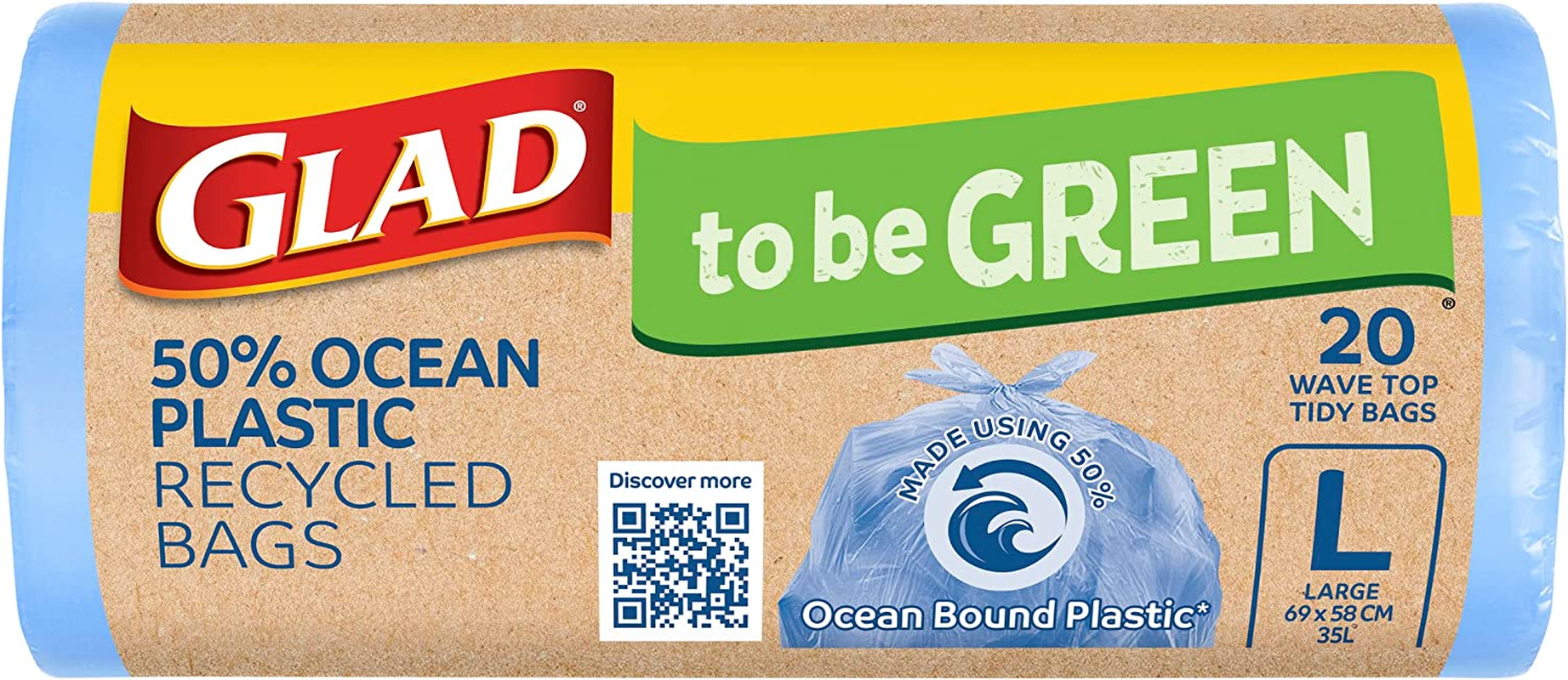 Glad to Be Green Ocean Recycled Bin Liner Bag, Large 35L (Pack of 20)