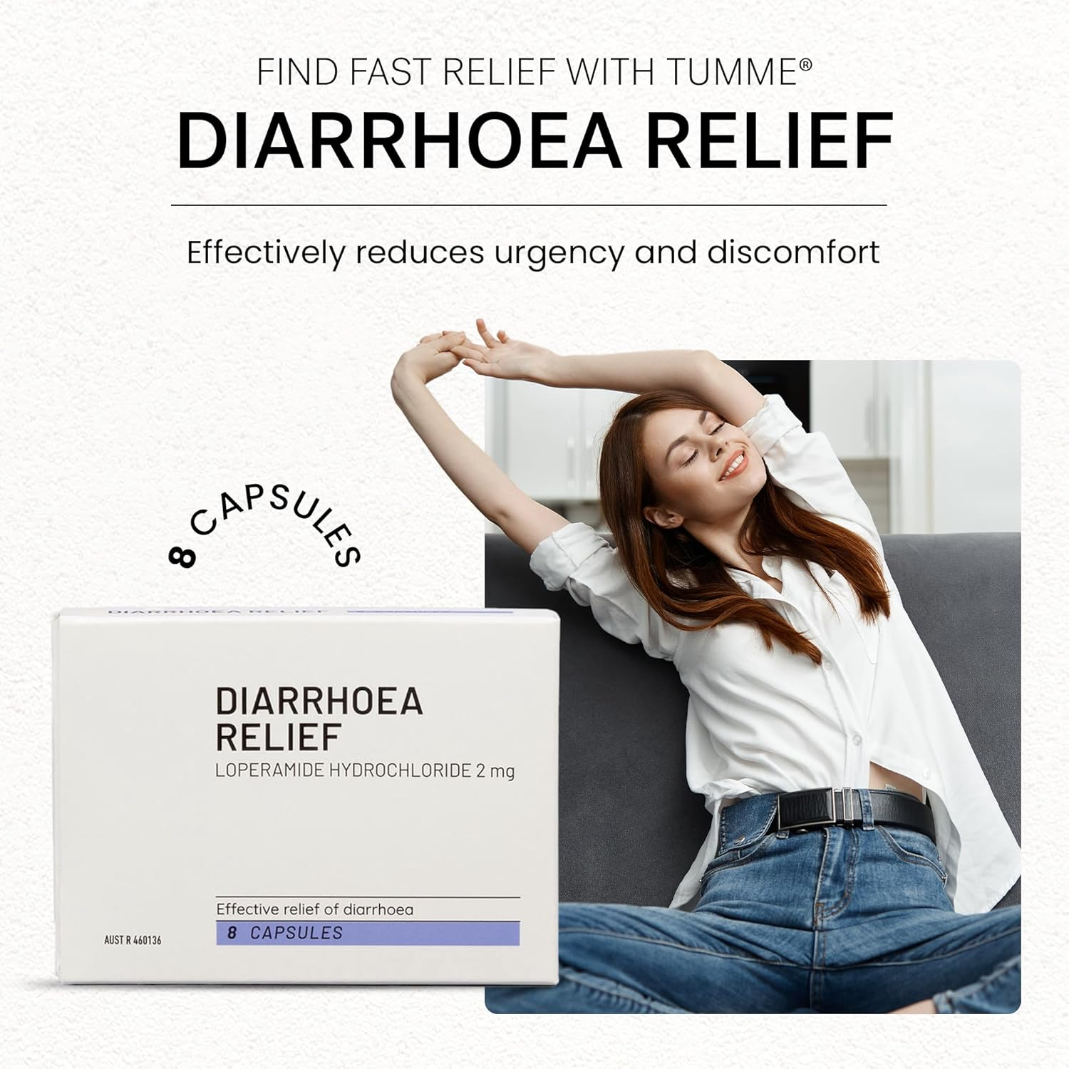 TUMME Diarrhoea Relief 8 Capsules | Fast & Effective Relief from Diarrhoea Symptoms | Decreases Bowel Movement Urgency, Reduces Volume of Diarrhoea, Relieves Cramping & Discomfort | Contains 2Mg of Loperamide Hydrochloride image number 3
