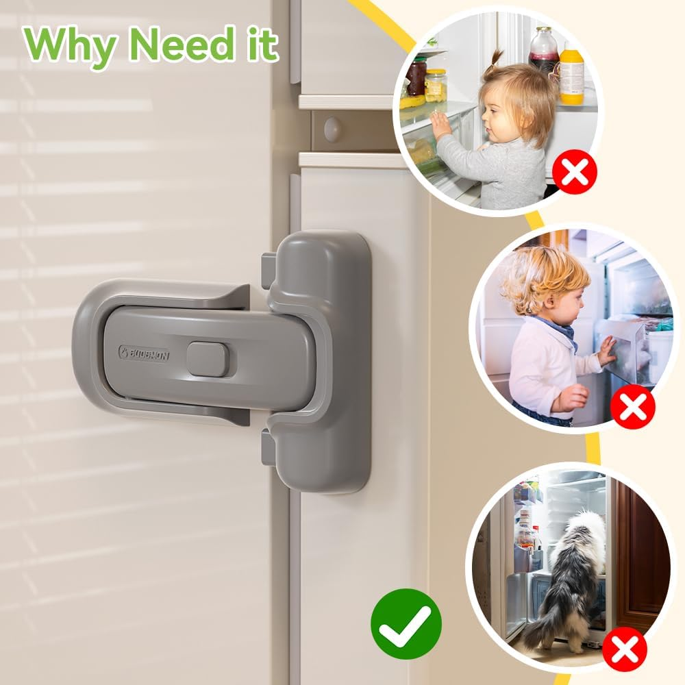EUDEMON 1 Pack Refrigerator Lock, Child Proof Fridge & Freezer Lock for Kids & Toddlers, Easy to Install,No Tool Need or Drill (Grey) image number 1