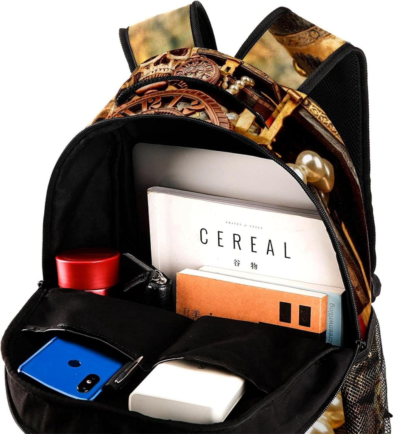 Compass Skull Treasure Backpack Students Shoulder Bags Travel Bag College School Tote Backpacks image number 4