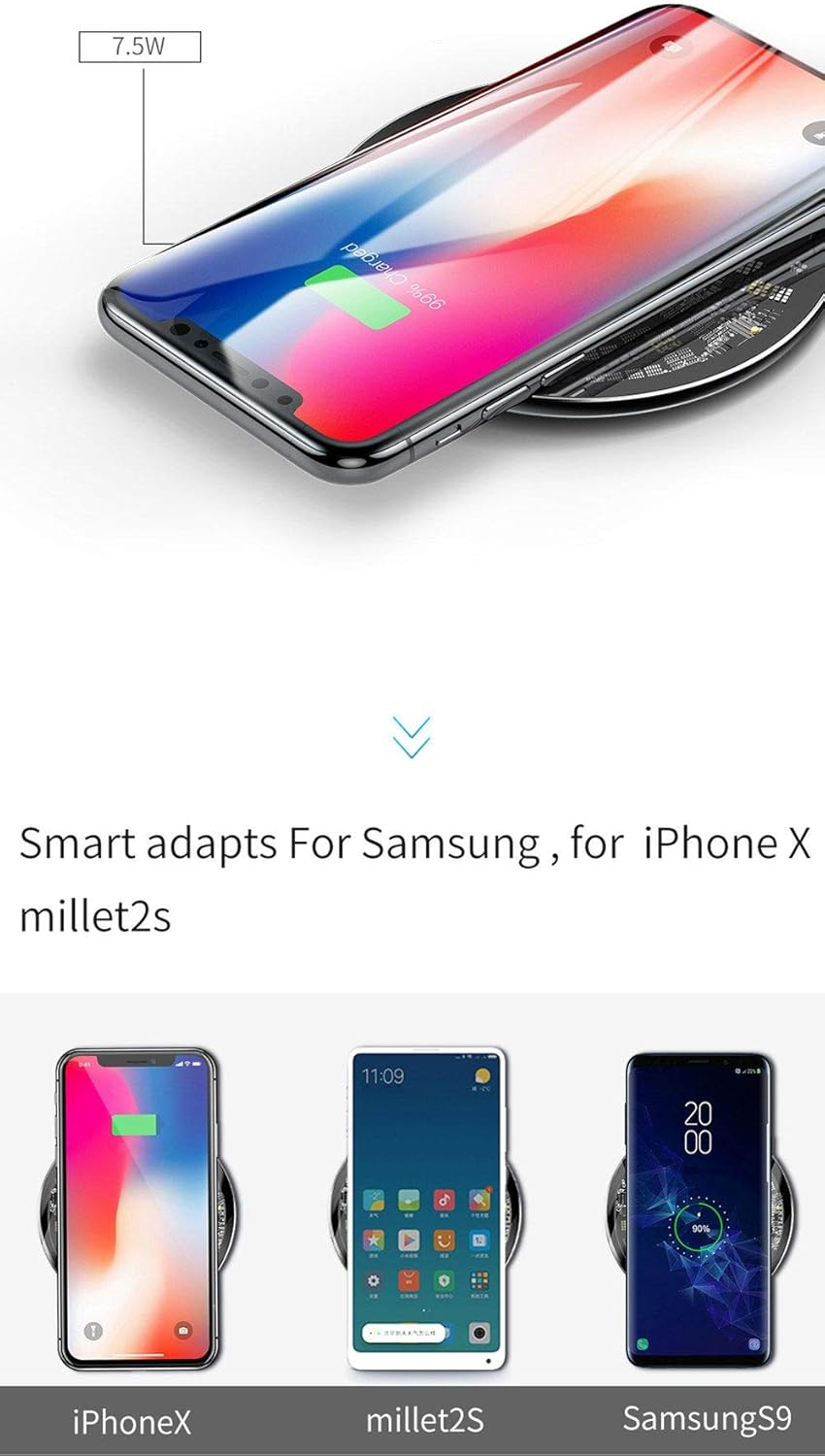 EZONEDEAL 10W Wireless Charger, Fast Wireless Charging Pad Mat Compatible with Iphone 14 15 13 12 11(Pro,Pro Max,Mini,Plus)/Xr/Xs/X/8/Se, Samsung Galaxy S23/S22/S21/S20/S10, Air Pods Pro/Galaxy Buds - White image number 4