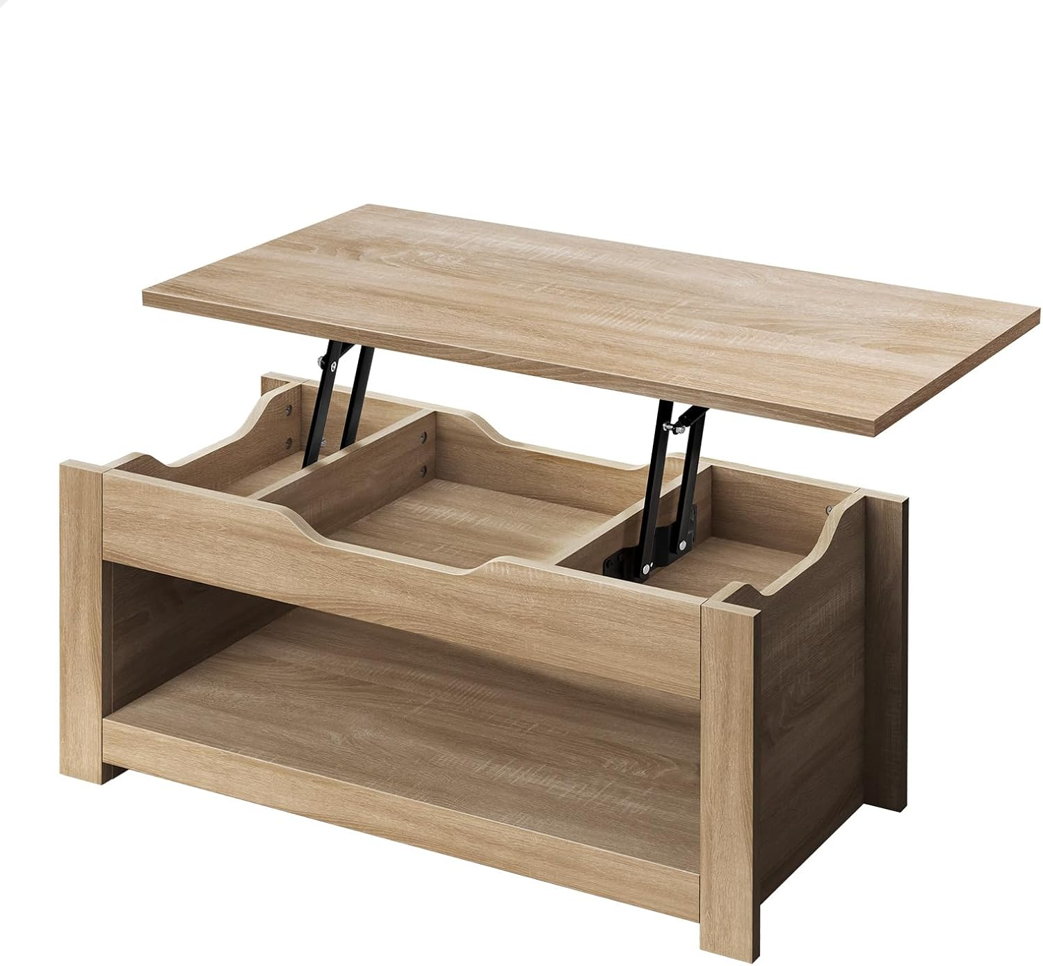 ALFORDSON Multifunctional Lift-Top Coffee Center Table Black Color, Dining Table for Living Room, Office, Reception & Dining, Featuring Rising Tabletop Surface, Hidden Compartment & Open Shelf