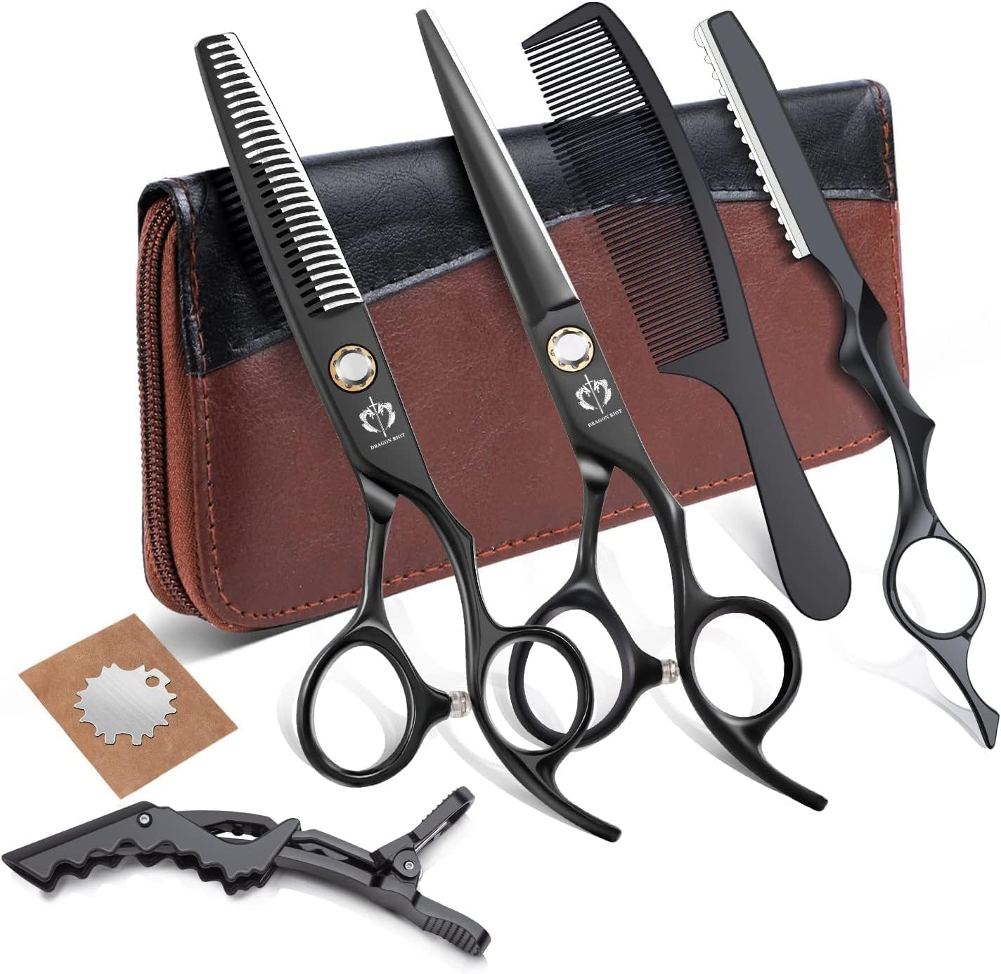Dragon Riot Hairdressing Scissors Set, Sharp 6.0 Inches, Professional Japanese Hairdressing Scissors, Black Hair Scissors Set for Men and Women