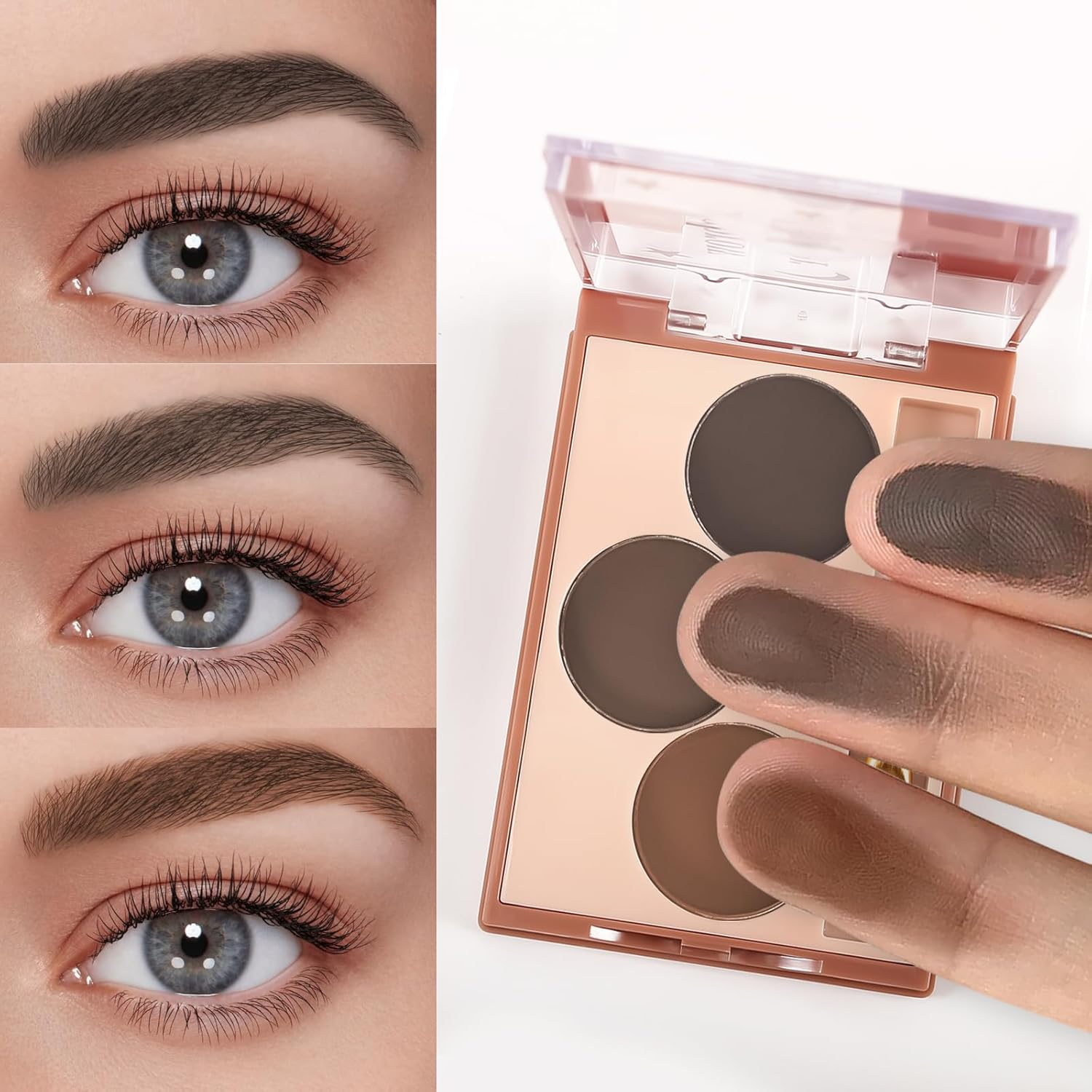 Boobeen 3 Colors Eyebrow Powder Makeup Palette, Eyebrow Shaping Kit, Beveled Brow Brush, Creates Perfectly Shaped 3D Brows - 02 image number 5