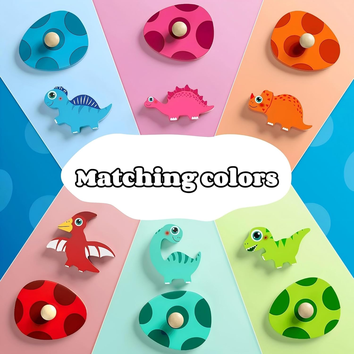 MOONKATE Montessori Wooden Multi-Layer Dinosaur Matching Eggs Pegged Puzzles for Toddlers