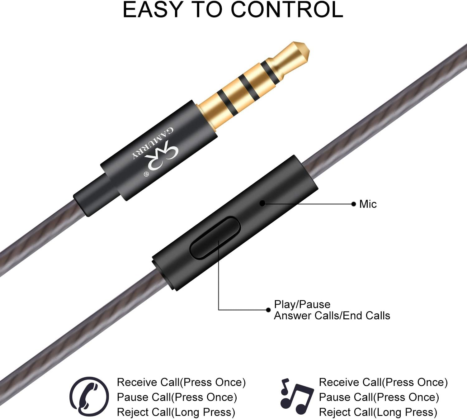 Headphones High Definition In-Ear Headphones with Noise Isolation Ideal for Iphone, Ipod, Ipad, MP3 Player, Samsung Galaxy, Nokia, HTC, Exc. 120 X 1 X 1 Cm Nero E Oro