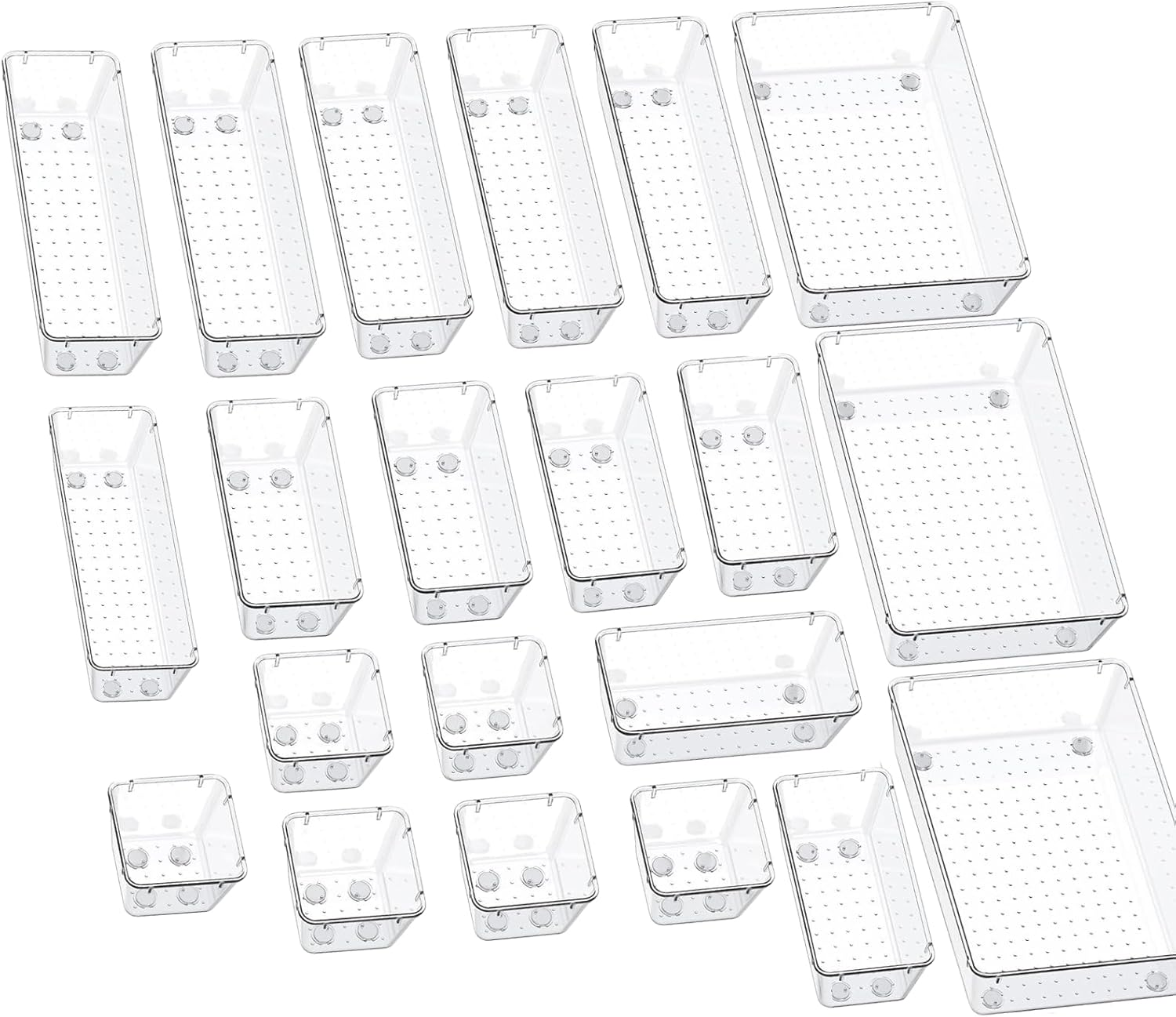 21-Piece Clear Plastic Drawer Organizers Set 4-Size Versatile Bathroom and Vanity Drawer Organizer Trays, Storage Bins for Makeup, Bedroom, Kitchen Gadgets Utensils and Office image number 1