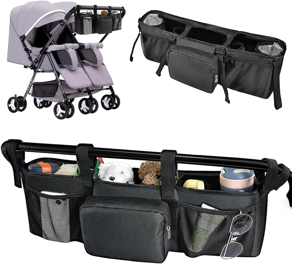 Stroller Organizer for Double Strollers - Large Storage Bag with Bottle & Cup Holders, Parent Console for Side-By-Side & Jogger Strollers, Durable & Spacious Accessory image number 1