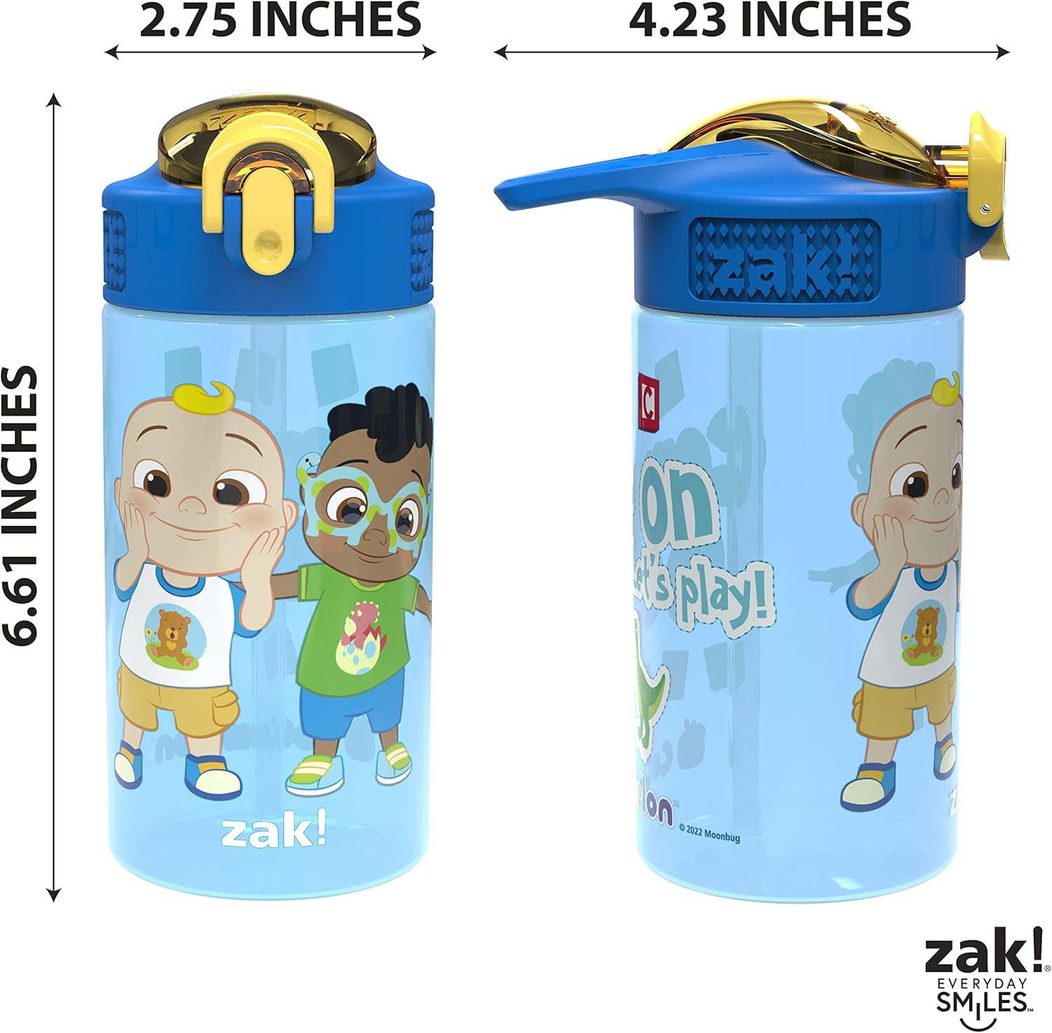Zak Designs Cocomelon Kids Water Bottle with Spout Cover and Built-In Carrying Loop, Made of Durable Plastic, Leak-Proof Water Bottle Design for Travel (16 Oz, Pack of 2) image number 3