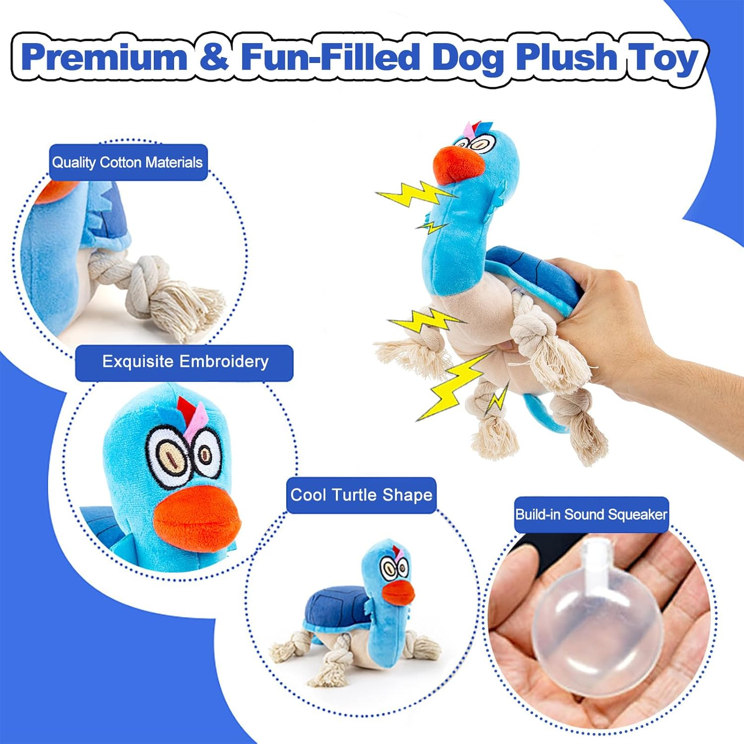 Adpartner Plush Squeaky Dog Toys, Stuffed Turtle Dog Toy for Small to Large Breeds, Sturdy Crinkle Dog Toys Interactive Tug of War Puppy Toy to Keep Them Busy image number 1