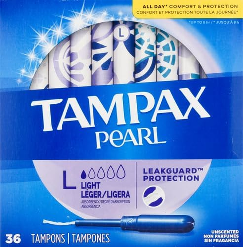 Tampax Pearl Plastic Tampons, Light Absorbency, Unscented, 36 Count (Pack of 2) (72 Total Count) (Packaging May Vary) image number 1