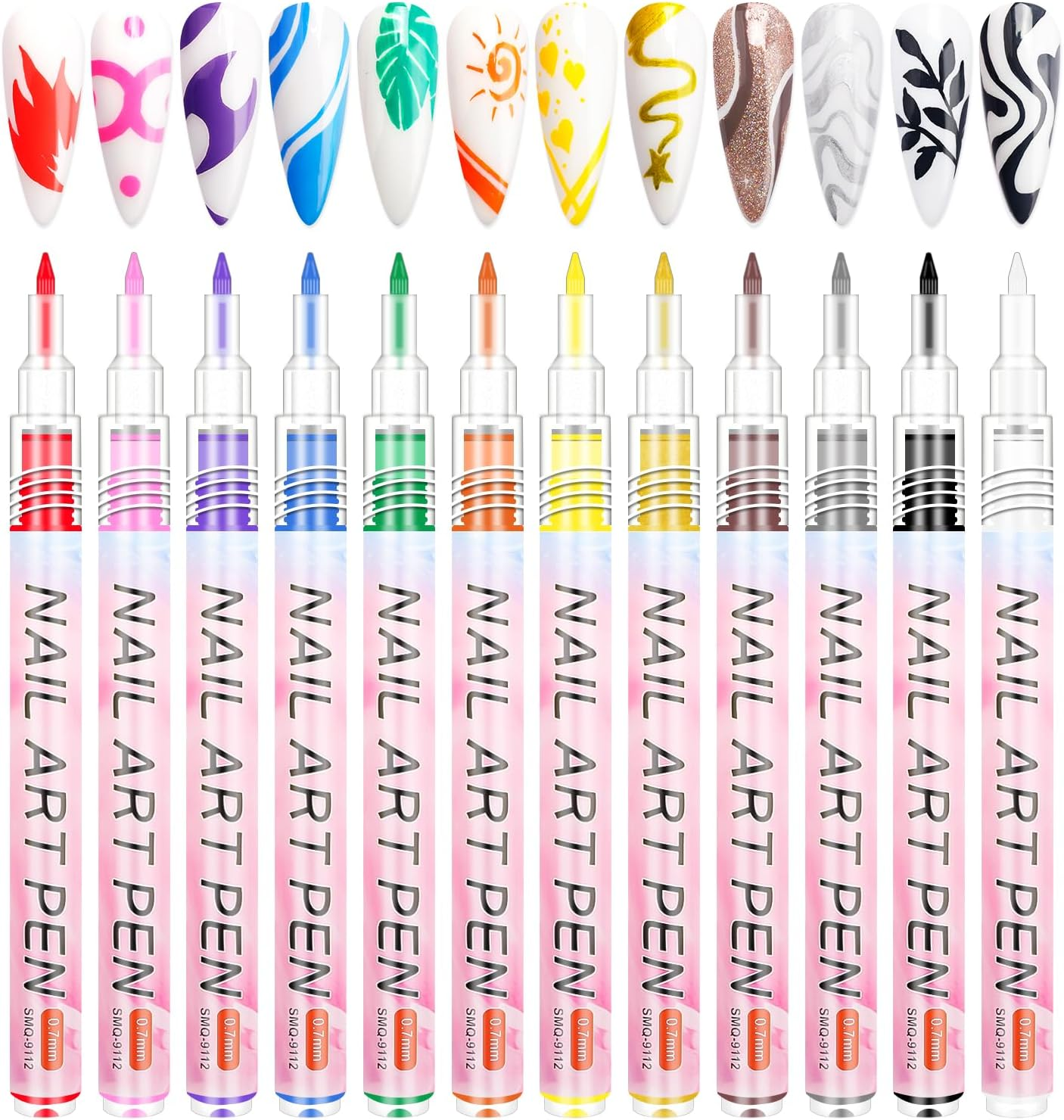LEDSUUEI Nail Polish Pen Set, 12 Colours, Nail Art Graffiti Pen, Nail Drawing Pen, Waterproof 3D Nail Art Pen, Nail Polish Pens, Nail Dotting Tools, Acrylic Paint Pens, Drawing and Painting Point image number 1
