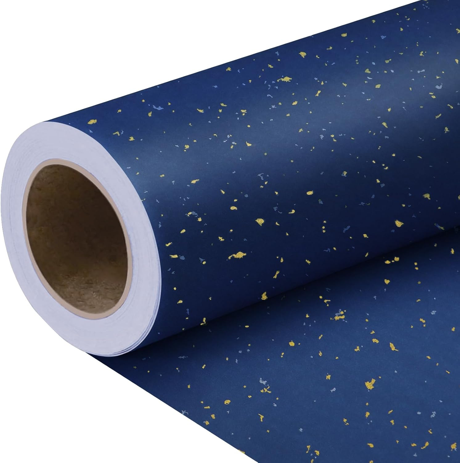 Taefuhnn Large Navy Blue Gift Wrapping Paper Roll 17 Inch X 32.8 Feet, Gold Silver Foil Design, 10 Meter Gift Wrap Paper Roll for Christmas Birthday Anniversary Celebration Fathers Day Baby Shower Boy