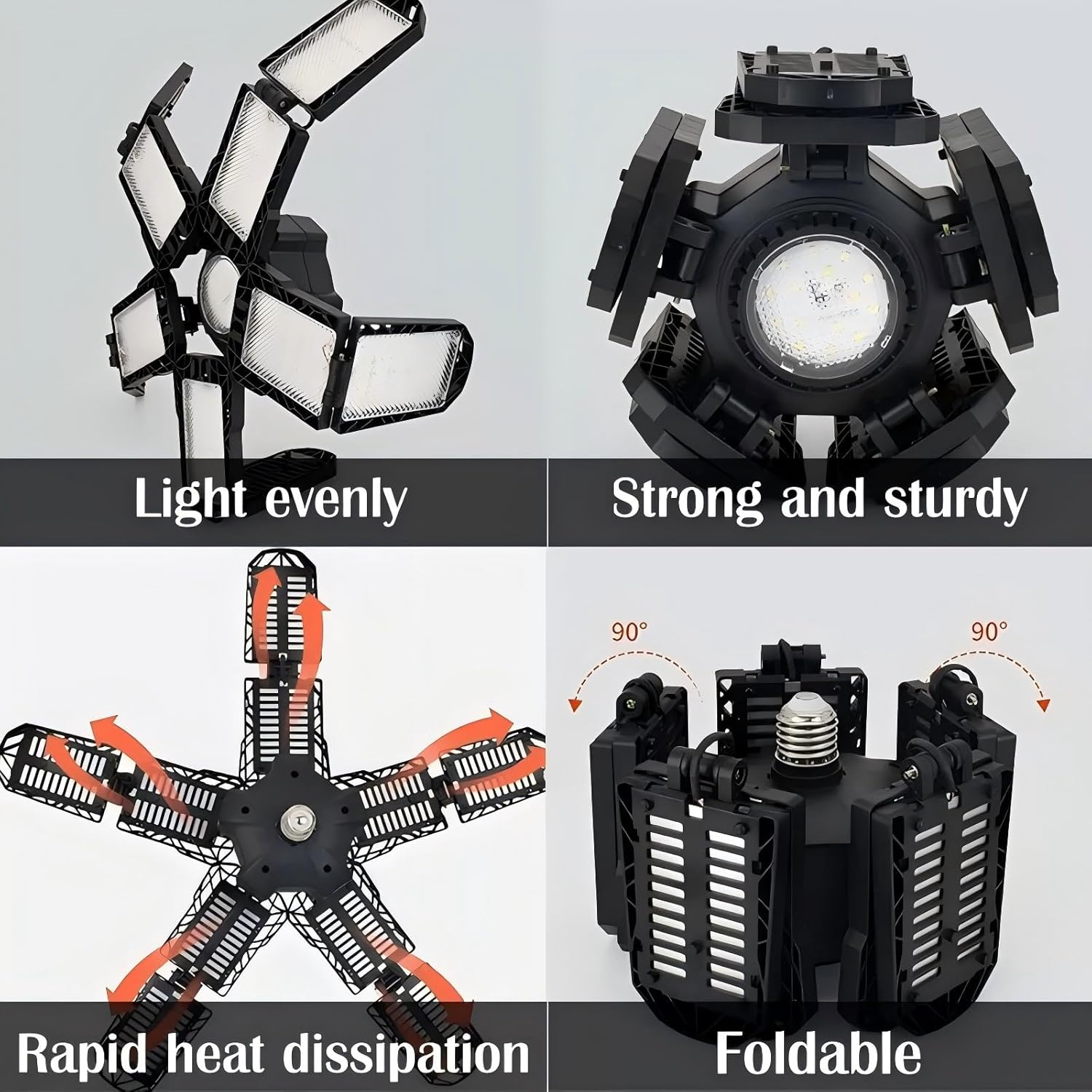 Deformable LED Garage Light - 18000 Lumen 6500K Daylight 180W, Three Leaf Garage Organization Ceiling Lighting image number 4