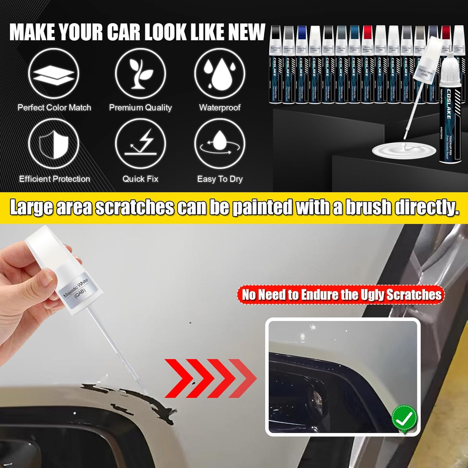 Car Touch up Paint(Graphite Shadow(Kad)) for INFINITI, Car Paint Scratch Repair Kit, Quick & Easy Solution to Repair, 2 in 1 Scratch Remover Pen with 2PCS Disposable Micro Applicators